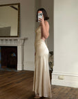 Vintage 90s Pure Silk Bias Cut Split Gown Champagne