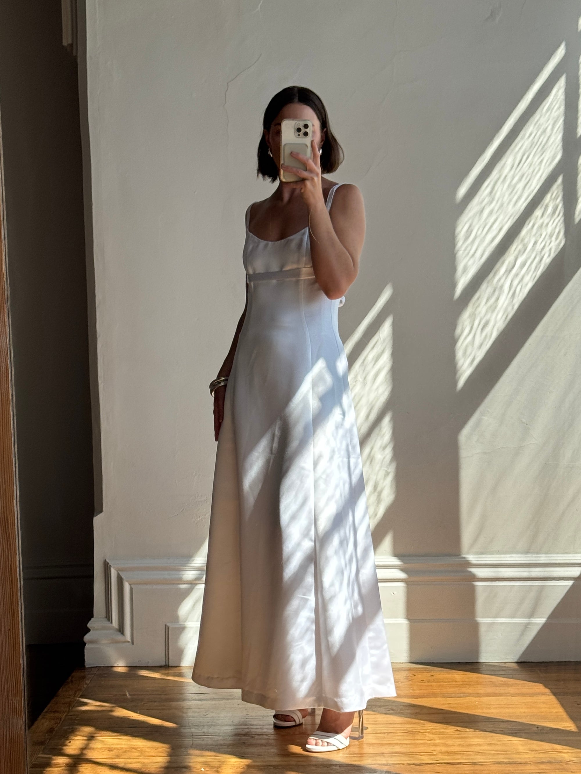 Vintage 90s Satin Empire Slip Wedding Dress With Tie