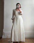 Vintage 90s Italian Velvet Long Sleeve Feather Wedding Gown