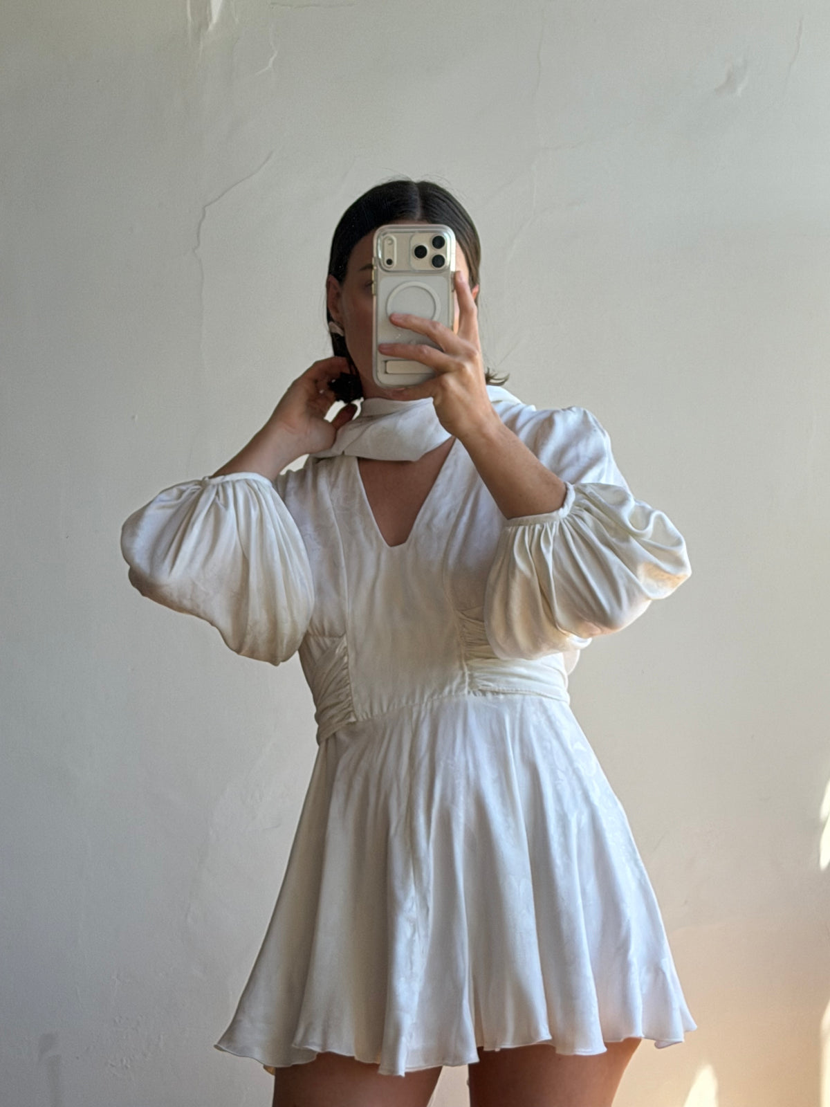 Vintage 70s Satin Jacquard Poet Sleeve Mini Dress
