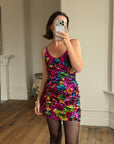 Vintage 90s Rainbow Disco Sequin Party Mini Dress