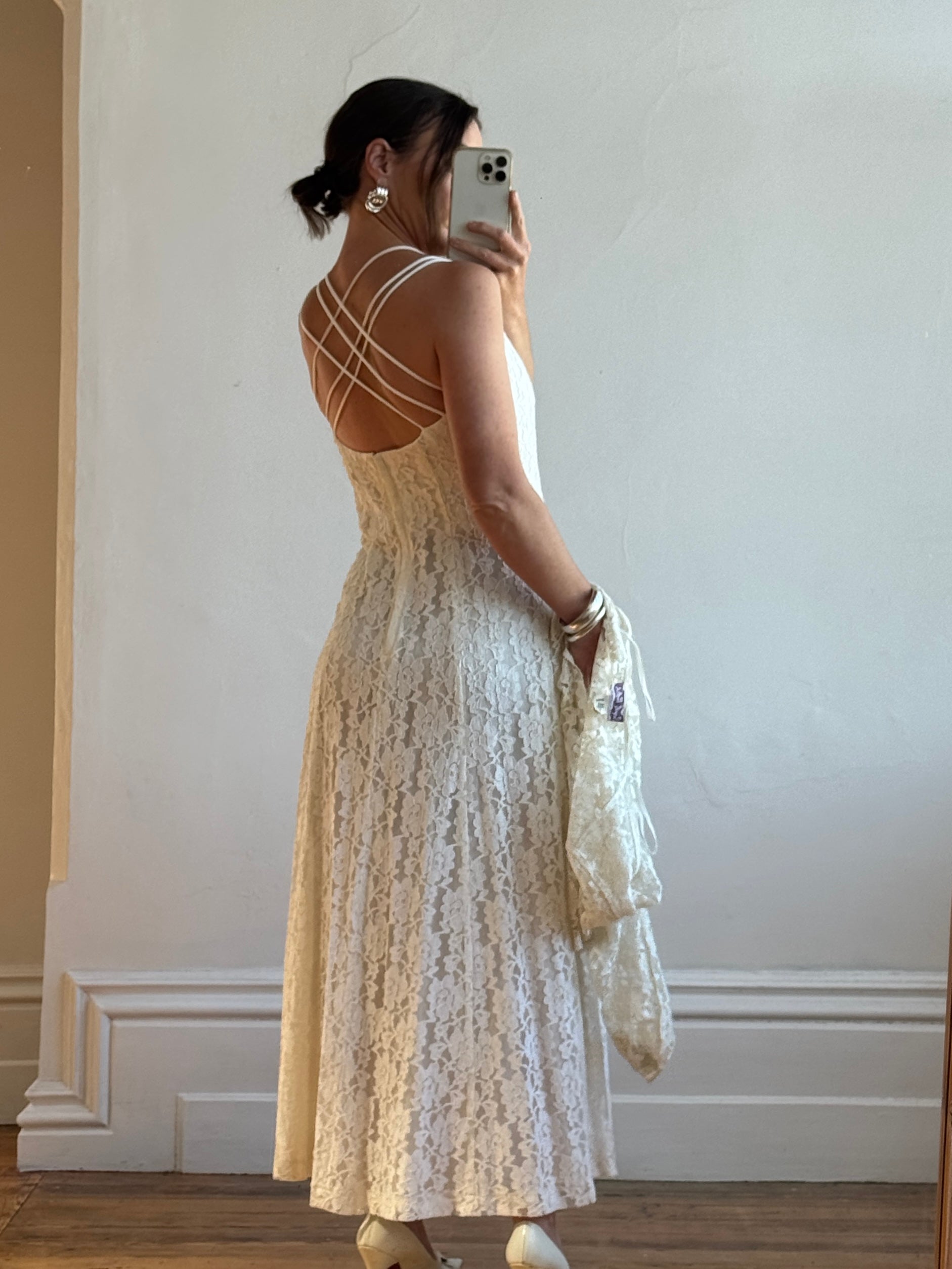 Vintage 90s Australian Made Lace Bridal Slip and Bolero