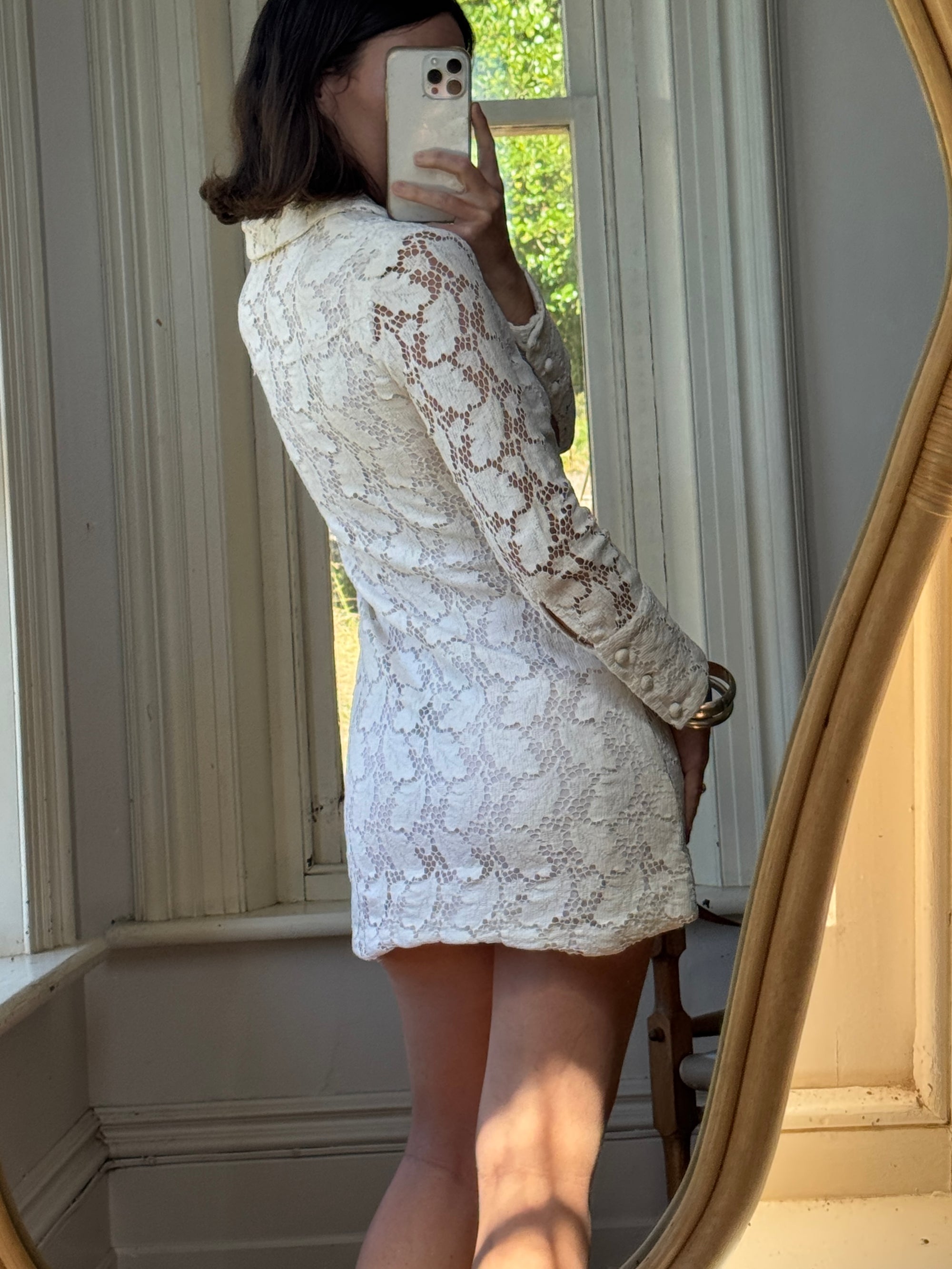 Vintage 70s Lace Button Up Micro Mini