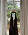 Vintage 90s Pure Silk Beaded Lace Up Dress Chocolate