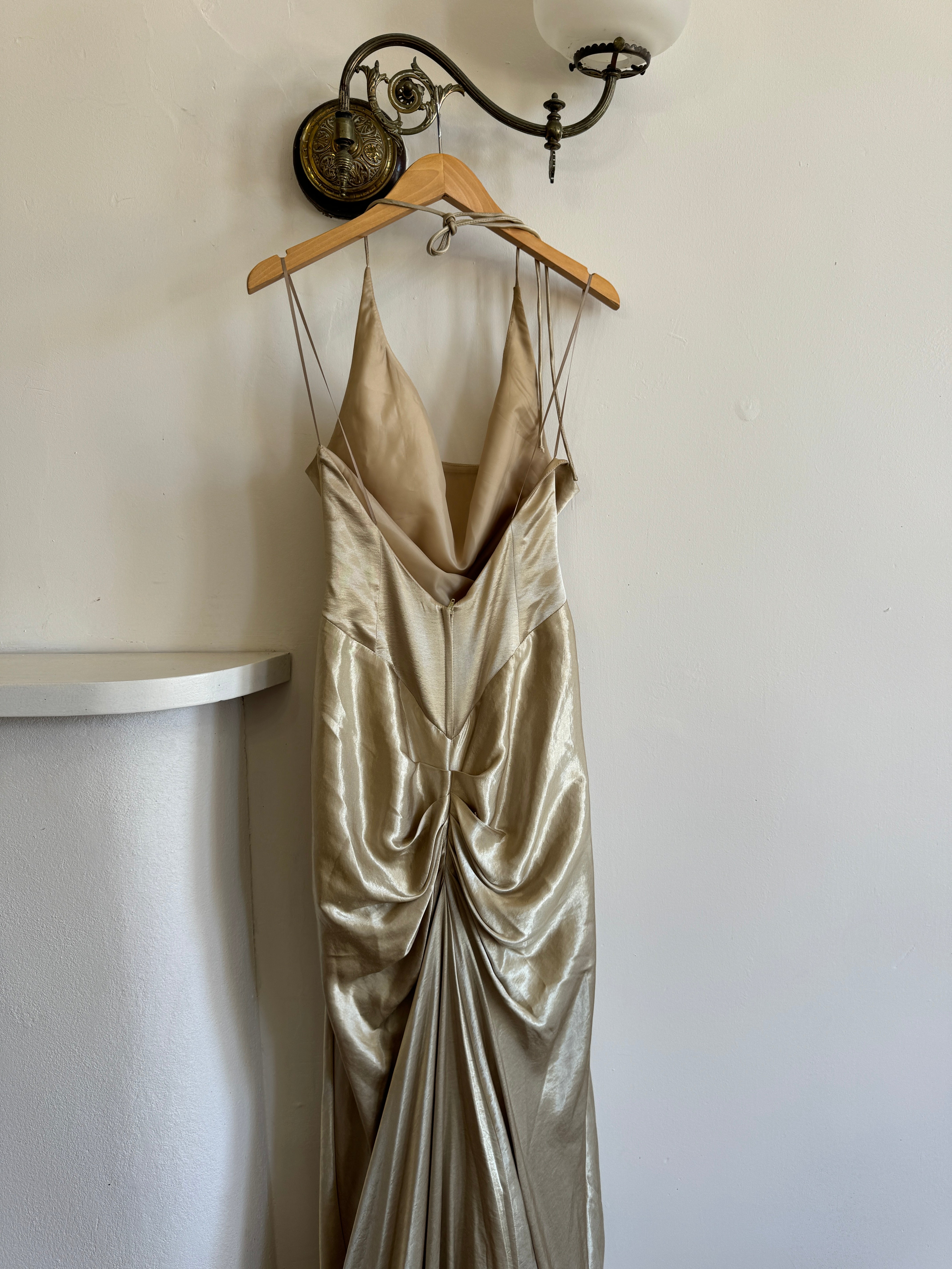 Vintage 90s Gold Shimmer Backless Gown