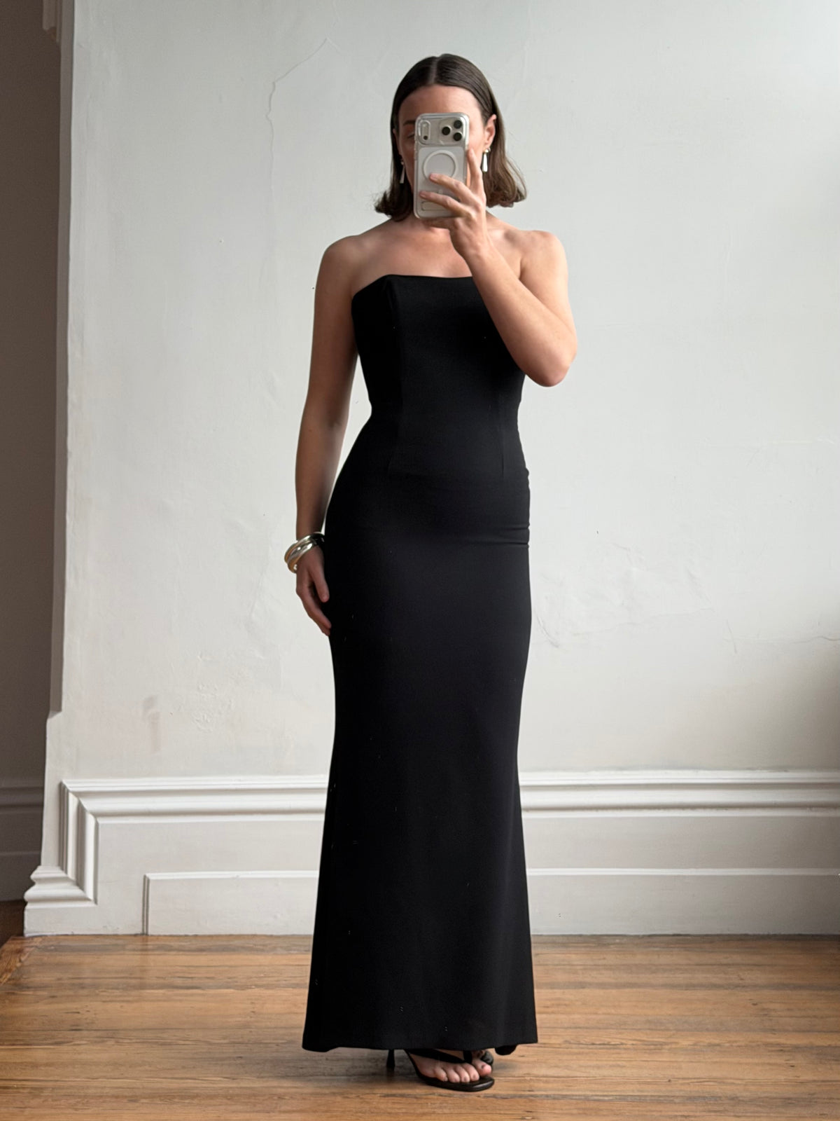 Vintage 90s Black Sleeveless Column Maxi Dress