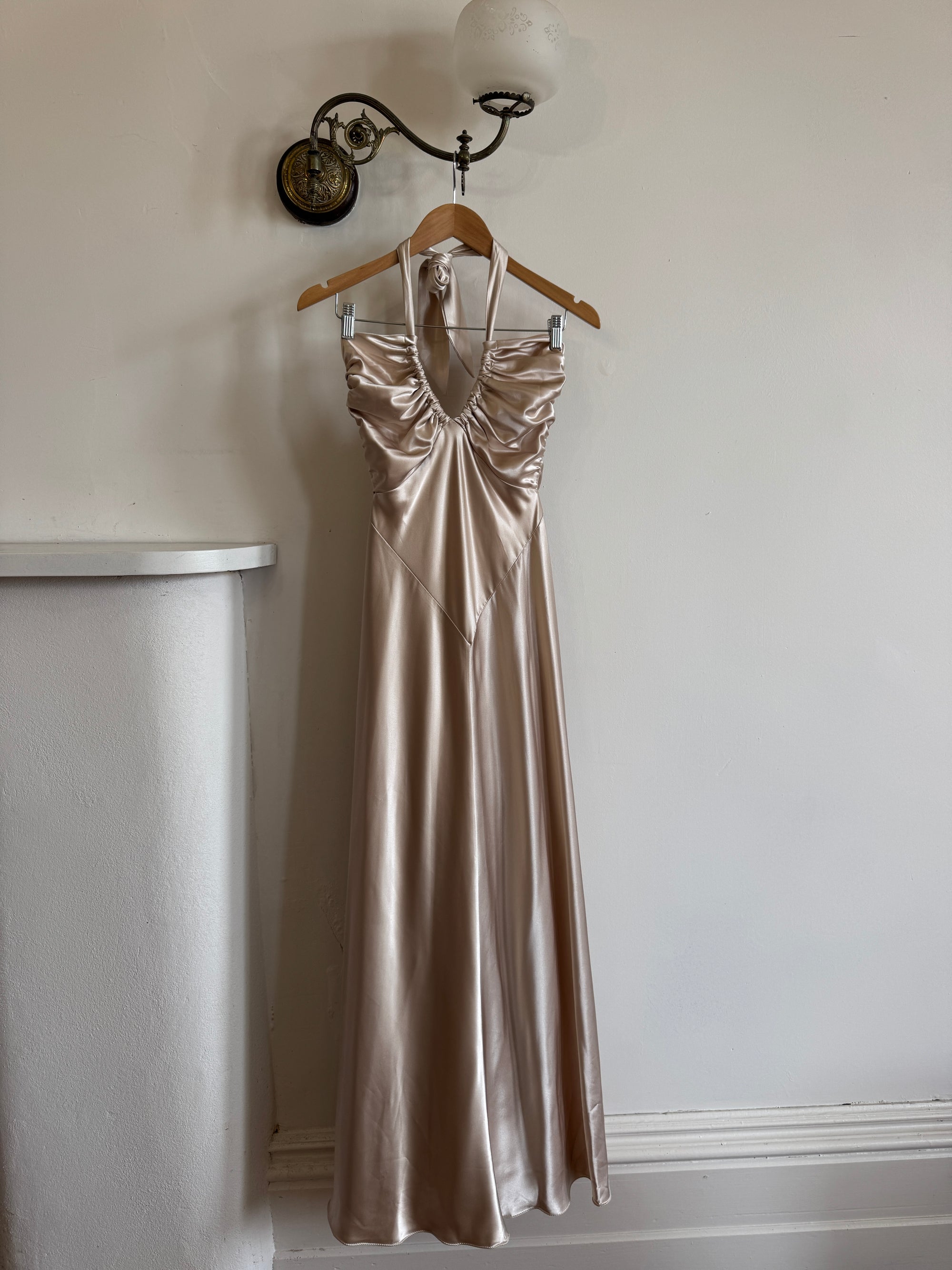 Vintage Y2K Champagne Satin Multiwear Prom Dress