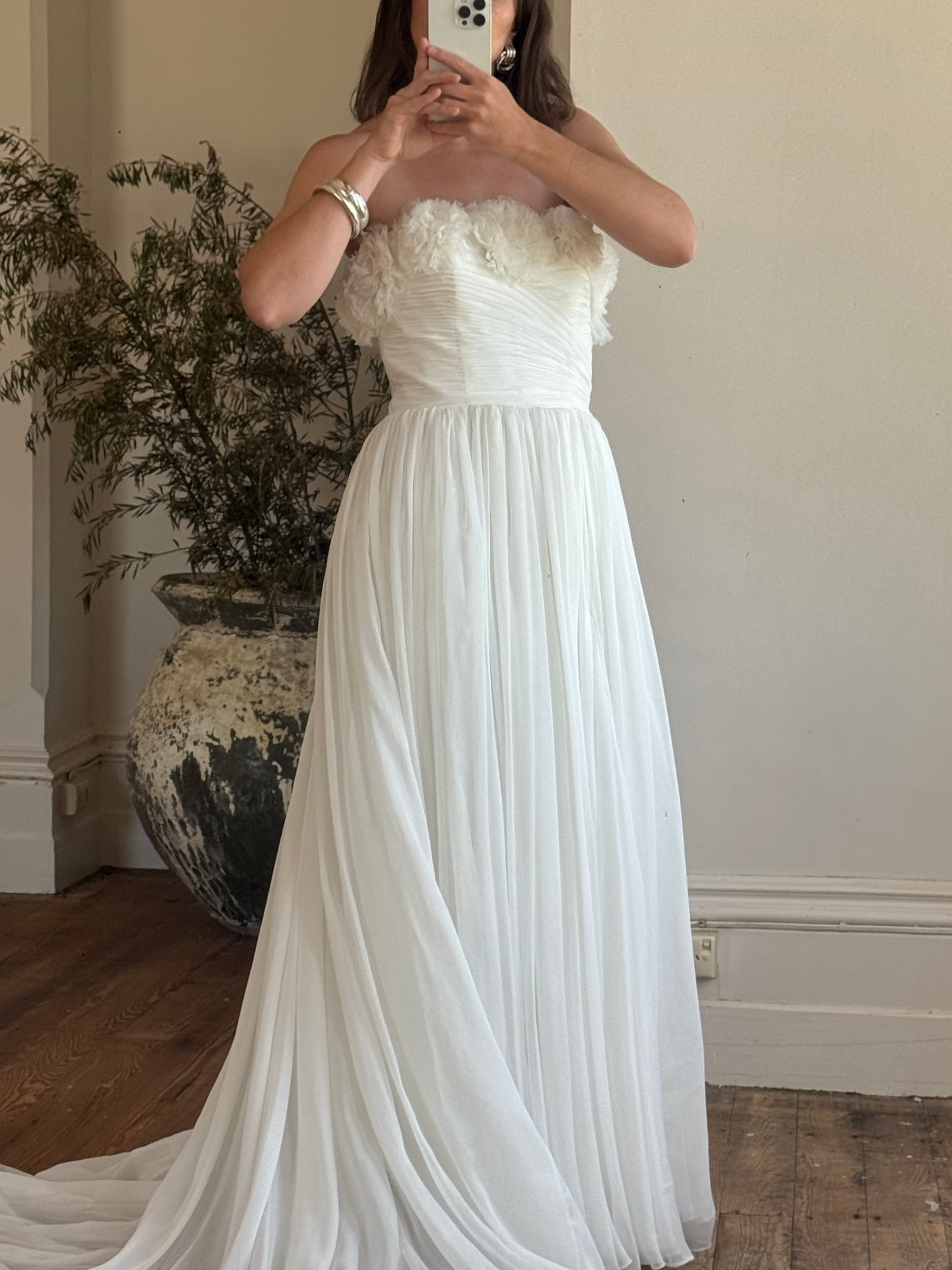 Vintage Y2K Cupcake Strapless Chiffon Wedding Gown