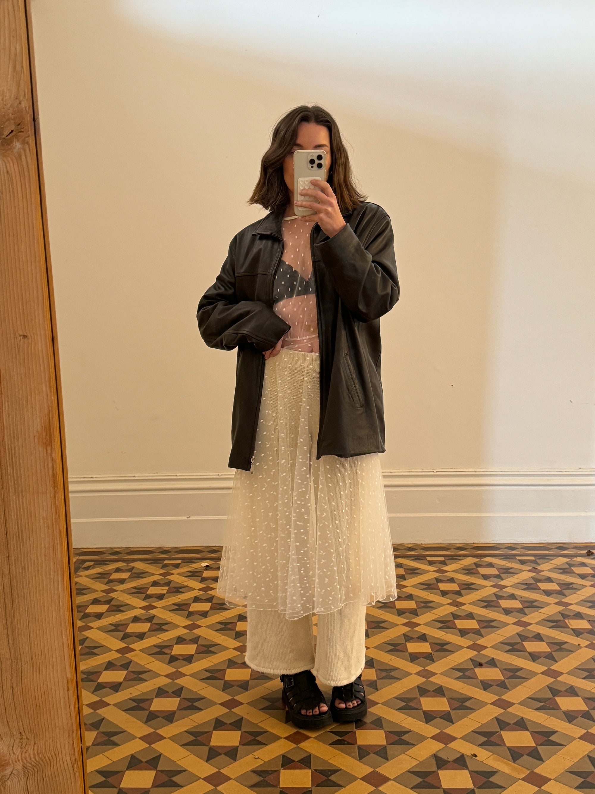 Vintage 90s Brown Leather Zip Front Oversized Jacket
