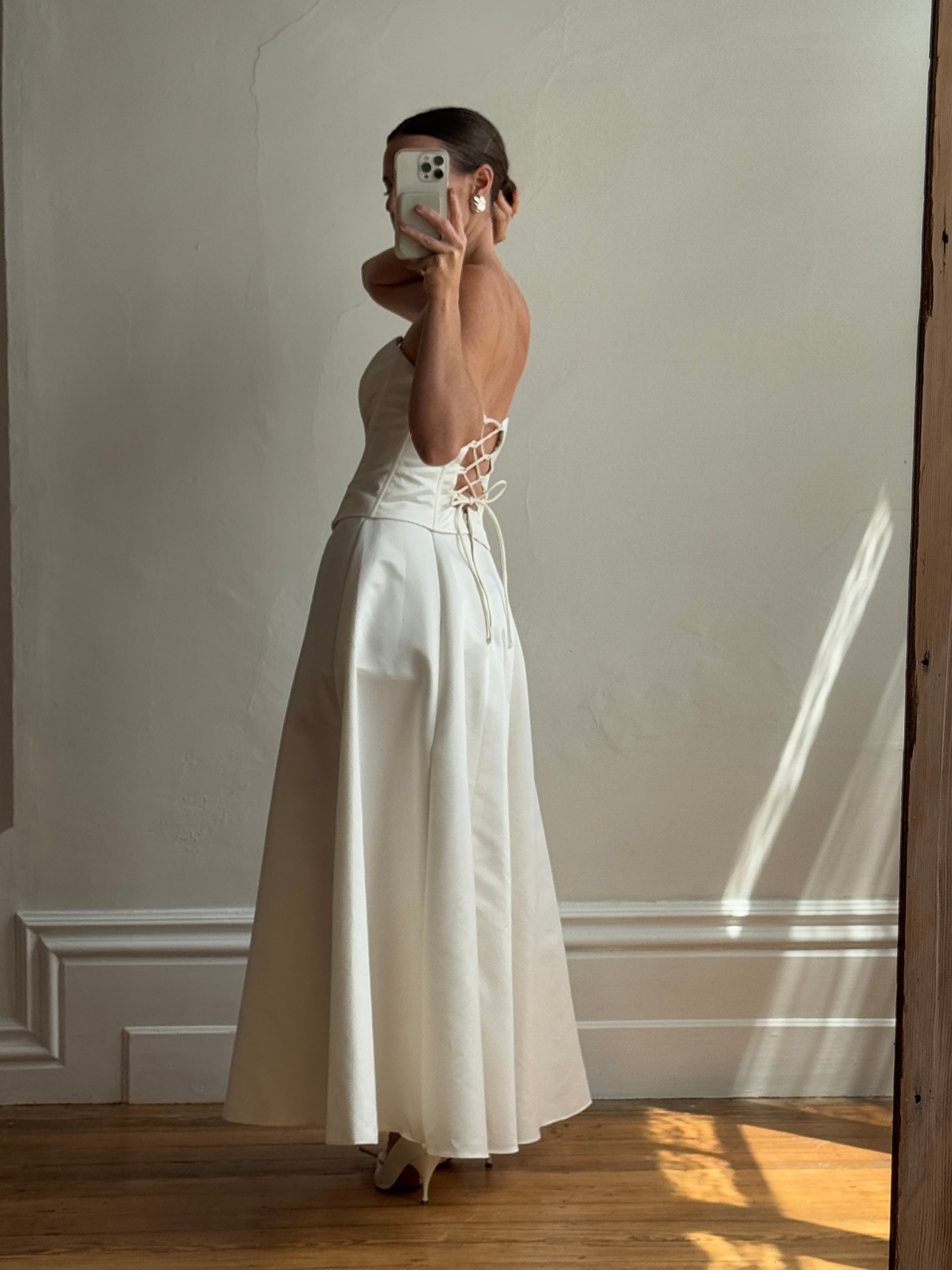 Vintage 90s Corseted Satin Lace Up Wedding Dress