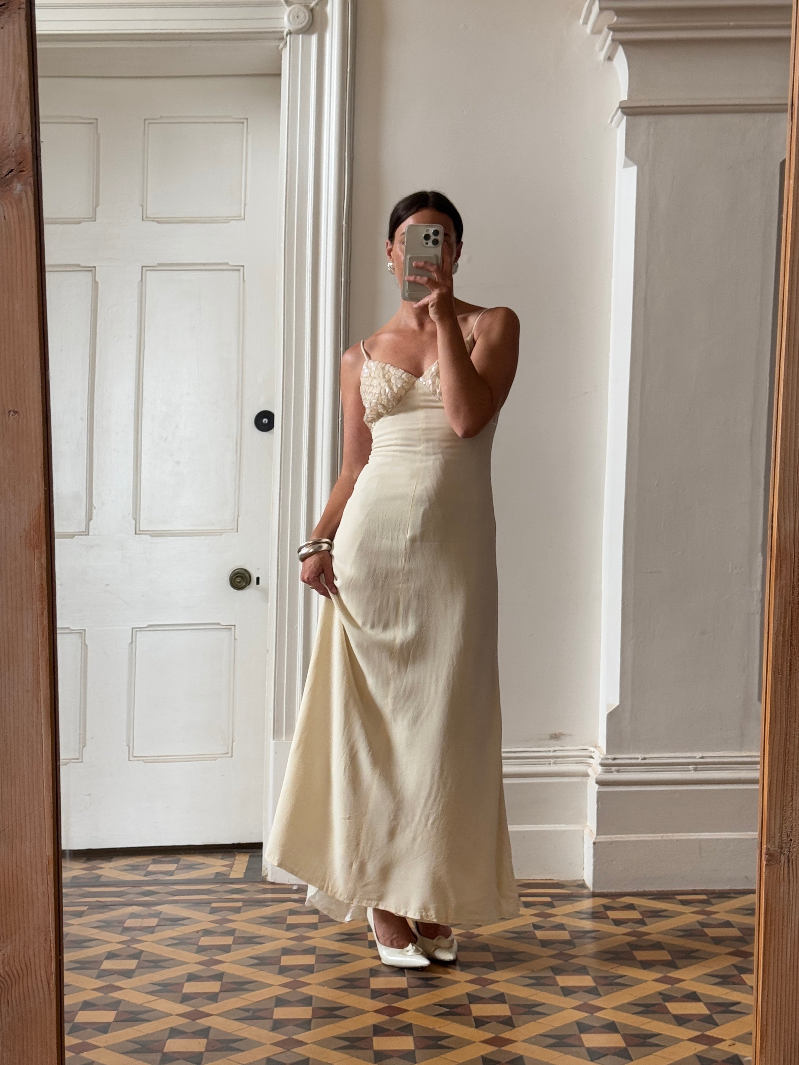 Vintage 60s Sequin and Crepe Slip Wedding Dress