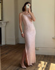Vintage 90s Beaded Silk Party Dress Blush