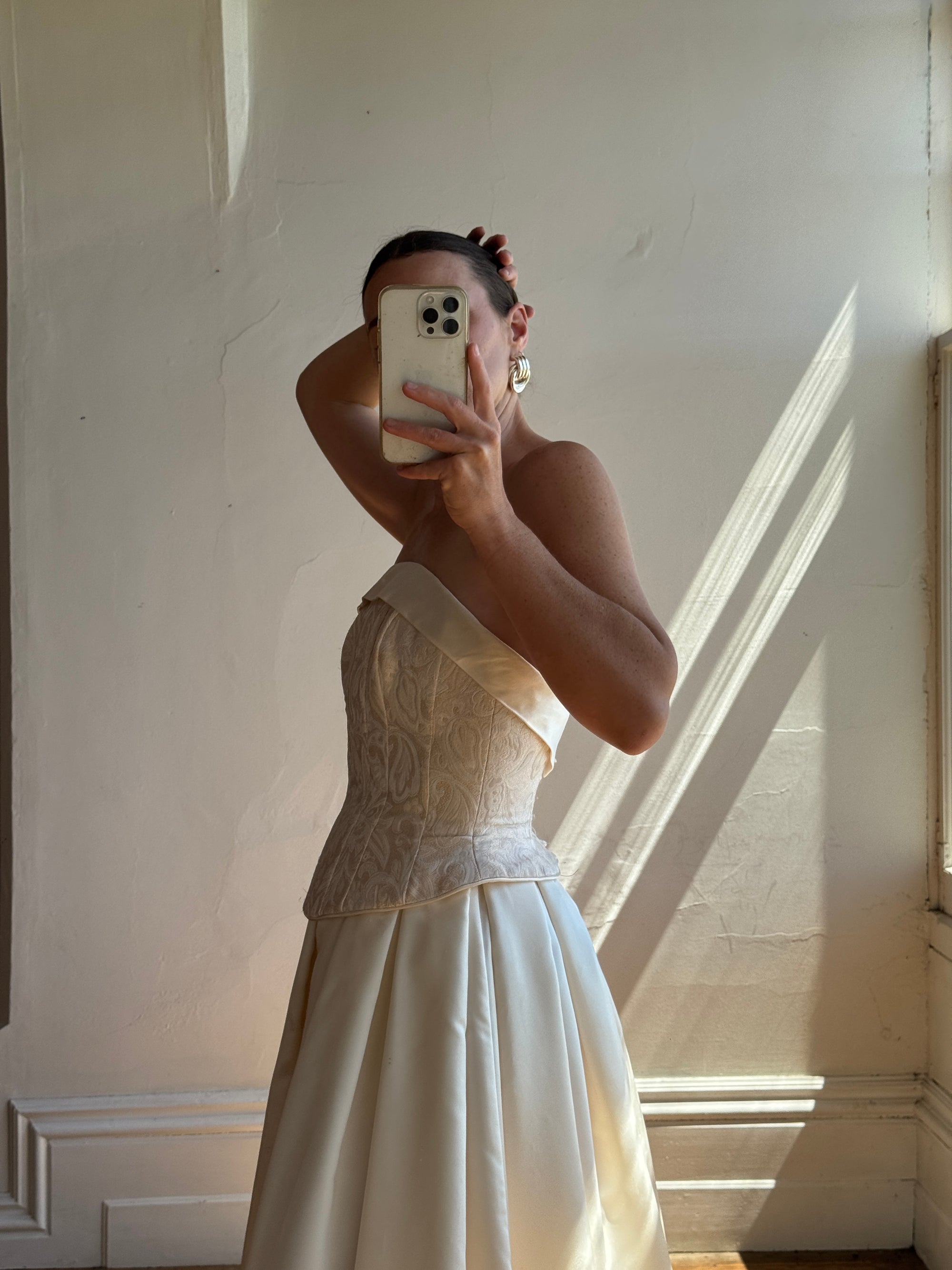 Vintage 90s Princess Brocade Champagne Wedding Gown