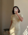 Vintage 90s Mandarin Collar Guipure Lace Midi Dress