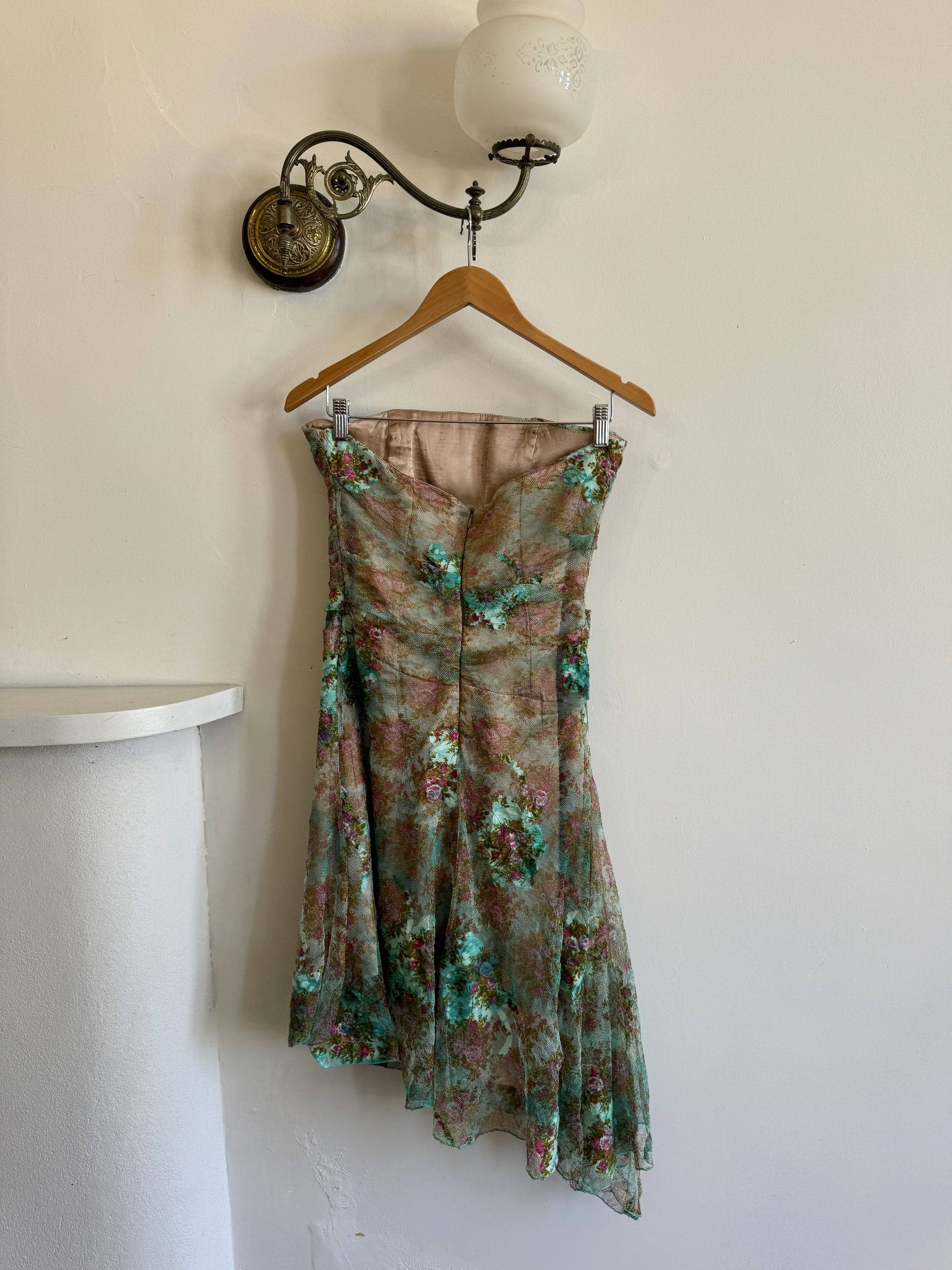 Vintage Y2K Teal Mesh Tapestry Corset Dress