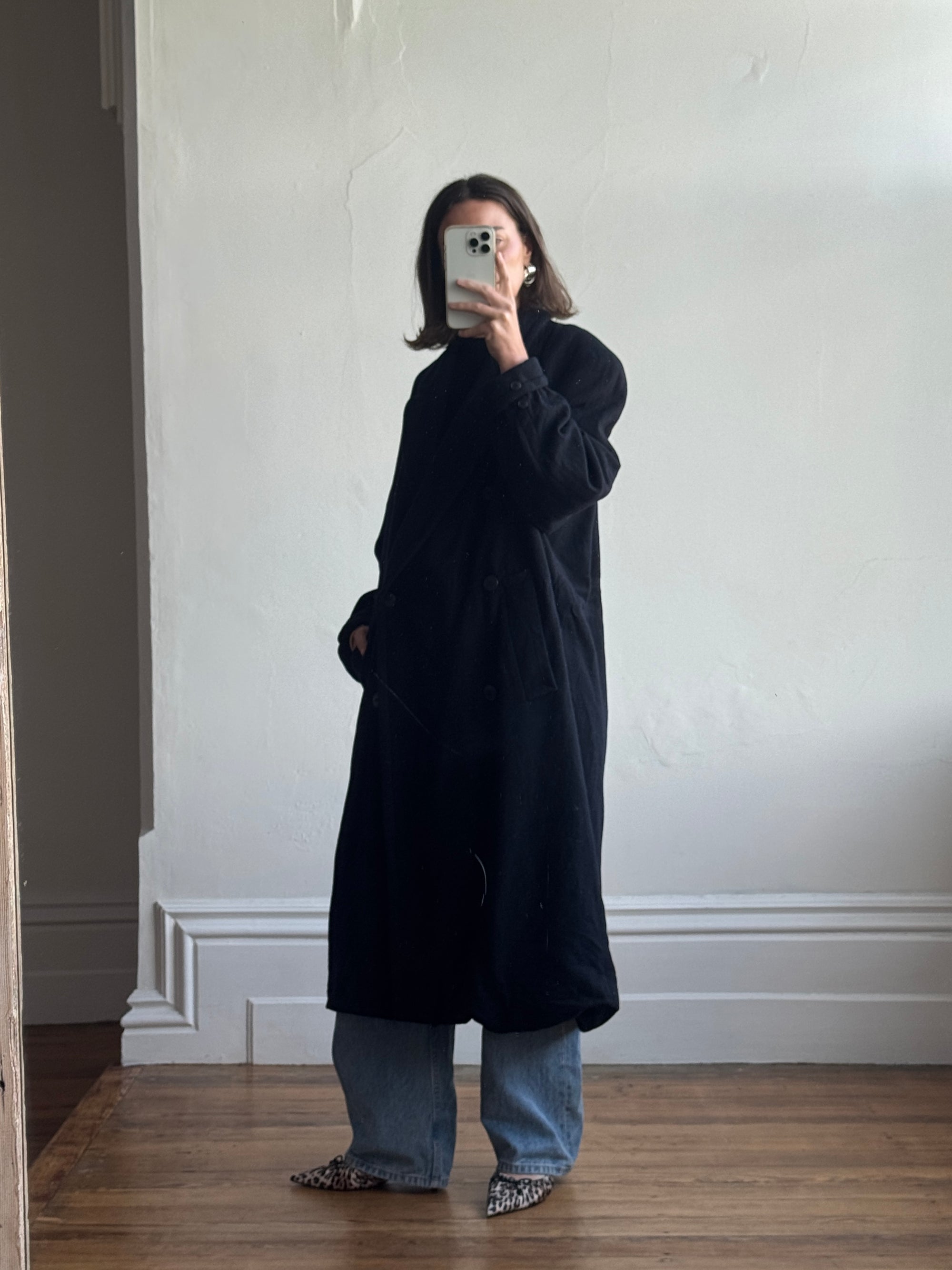 Vintage Australian Made Wool and Cashmere Oversized Coat Noir