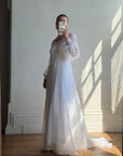 Vintage 60s Poet Sleeve Chiffon Wedding Gown