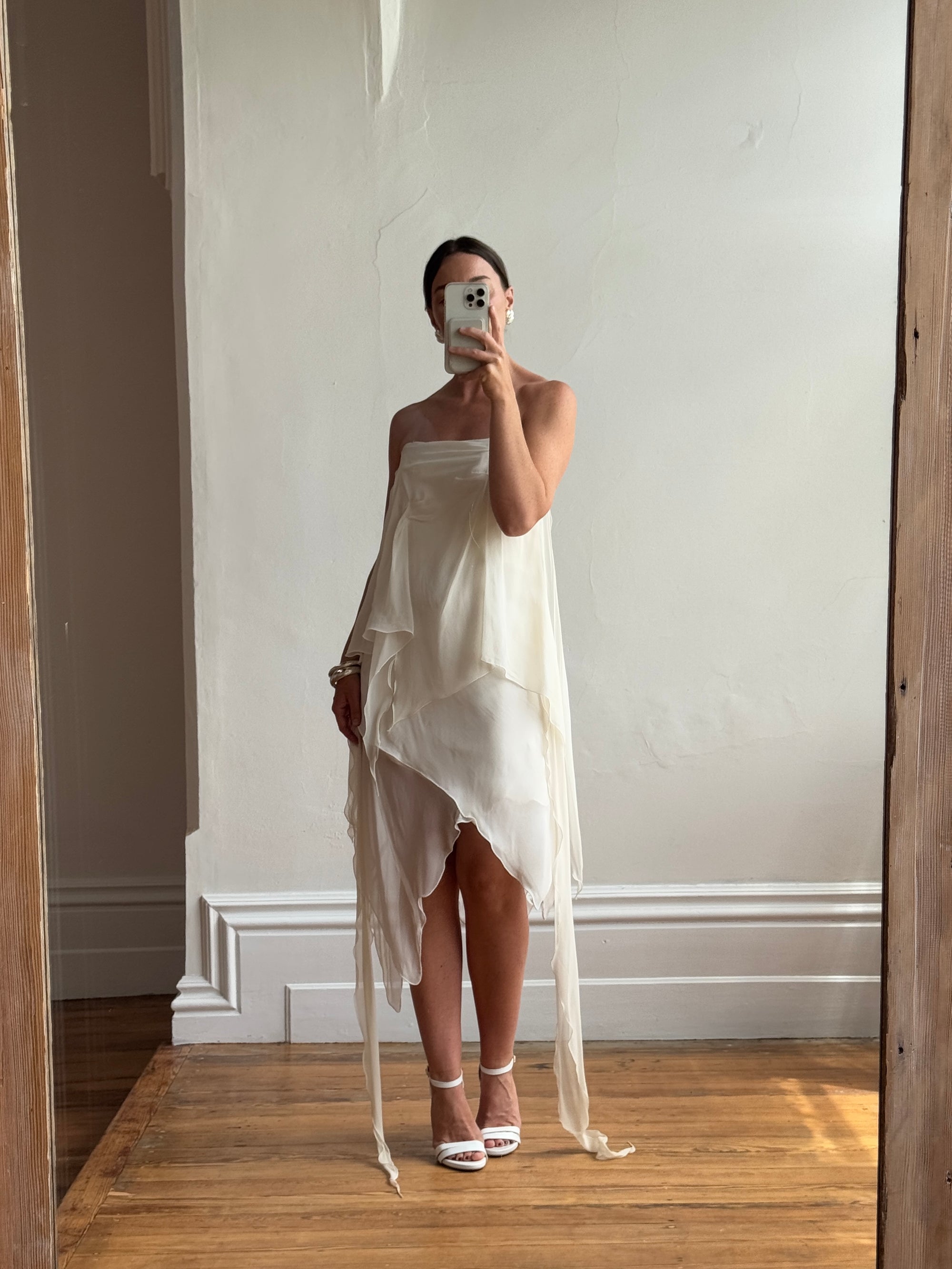 Vintage Y2K Strapless Pure Silk Fairy Dress Creme