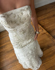 Vintage 90s Strapless Embellished Ruffled Wedding Gown