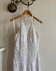 Vintage 90s Crochet Linen Handkerchief Halter Dress