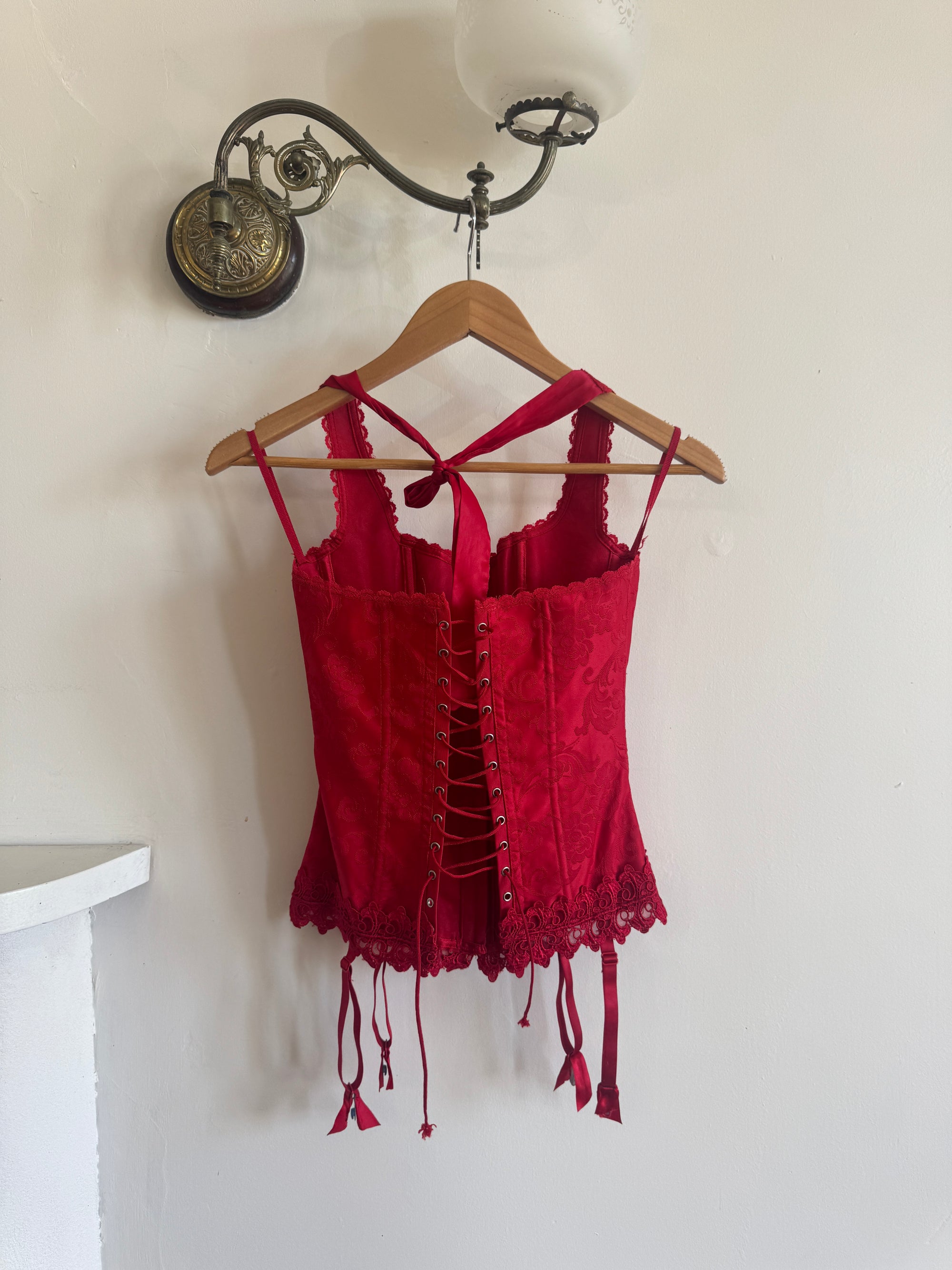 Vintage Y2K Halter Lace Up Corset Red