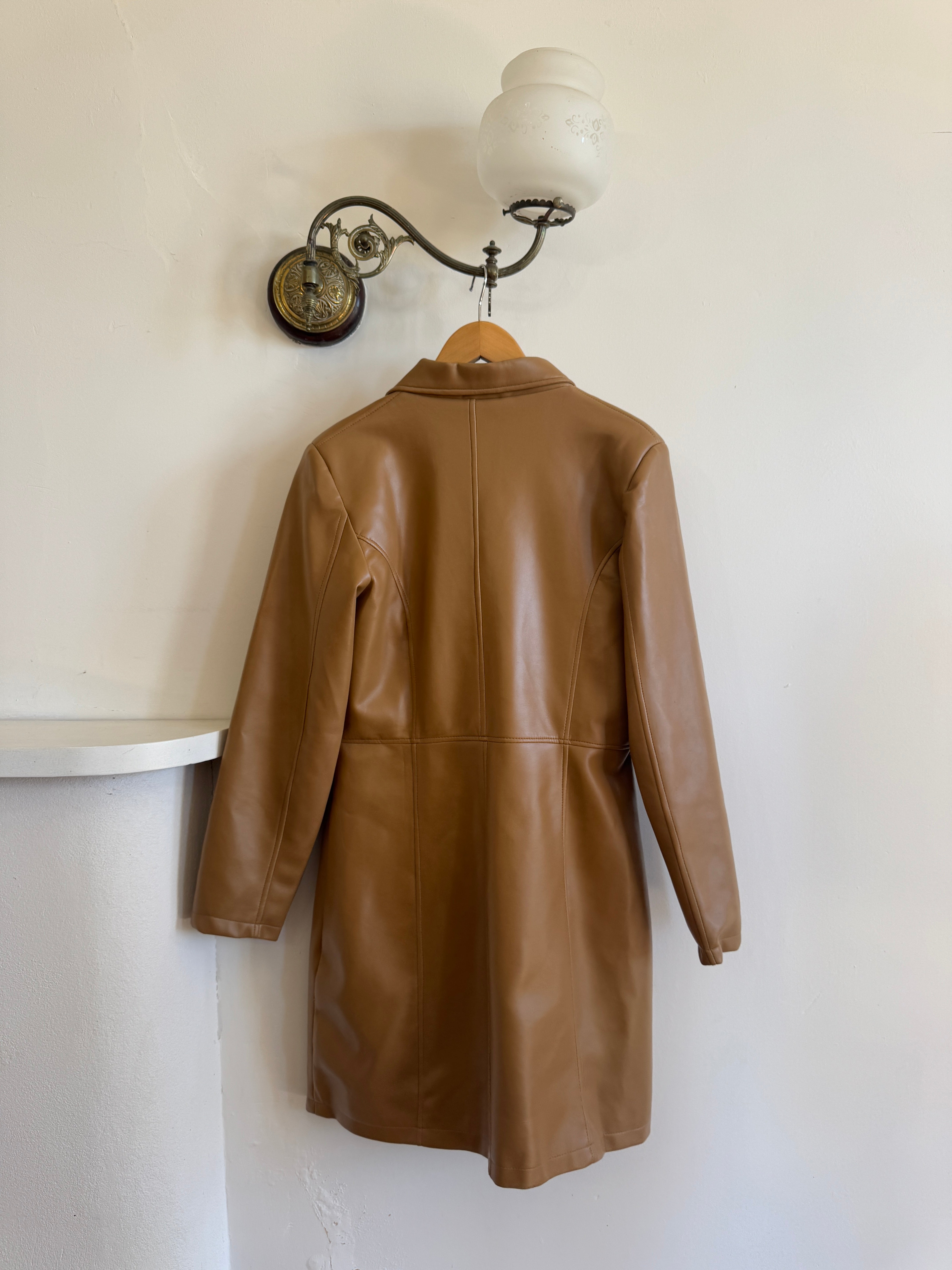 Vintage Y2K Tan Faux Leather Trench Coat