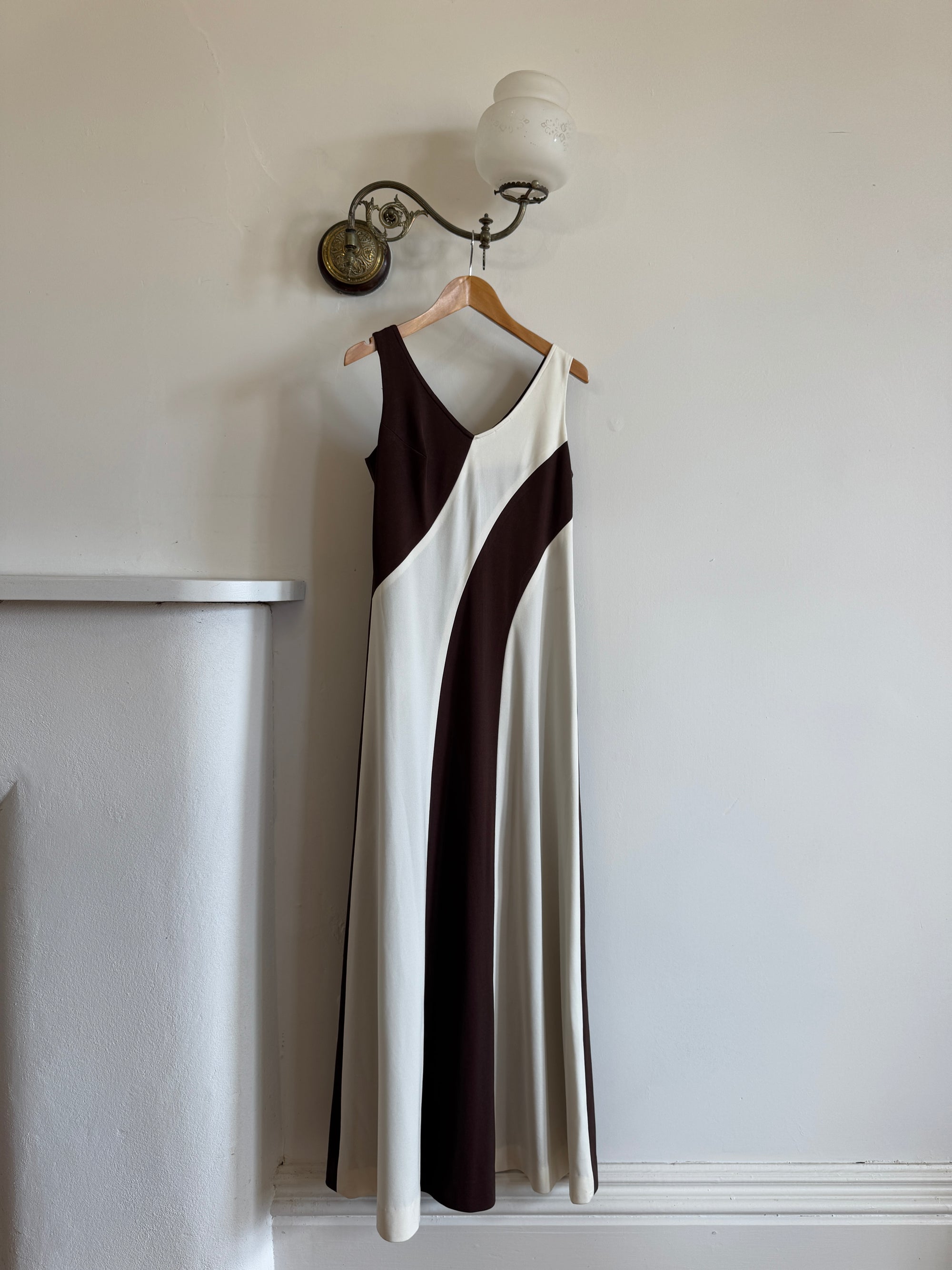 Vintage 60s Chocolate Swirl Jersey Maxi Dress