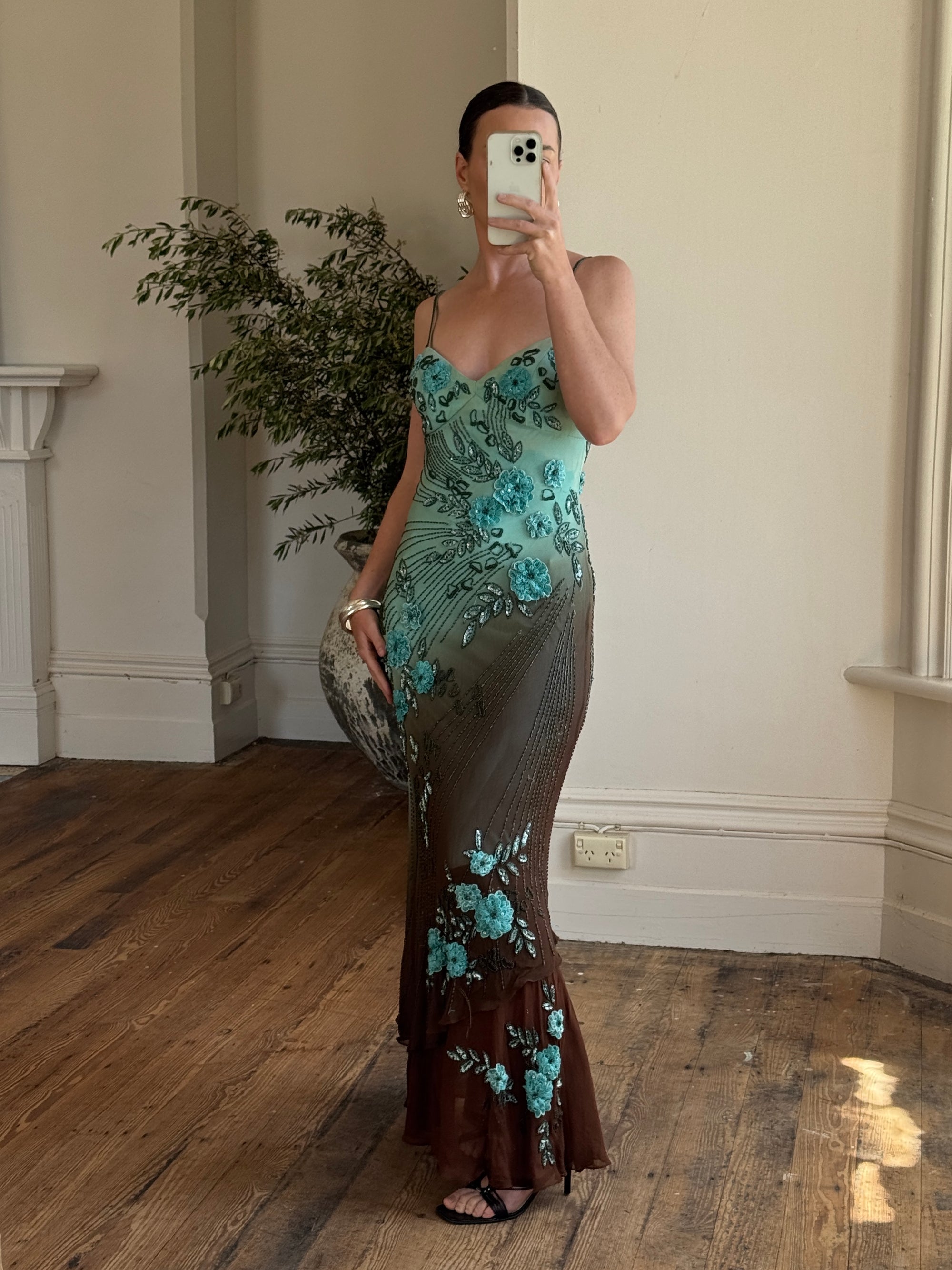 Vintage 90s Rare Ombre Embellished Mermaid Dress