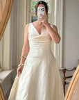 Vintage 90s Ivory Silk V-Neck A-Line Wedding Gown