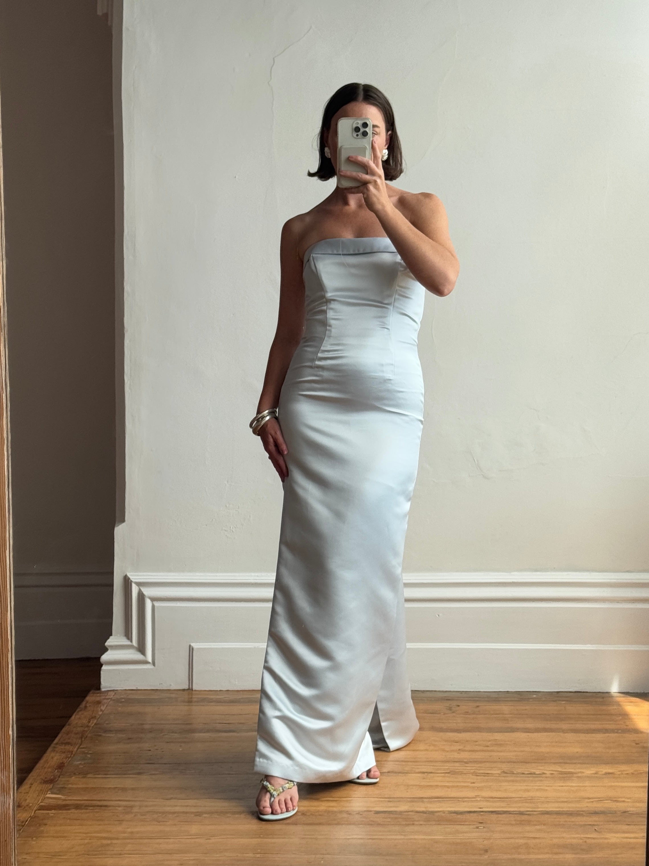 Vintage 90s Satin Pencil Dress Ice Blue