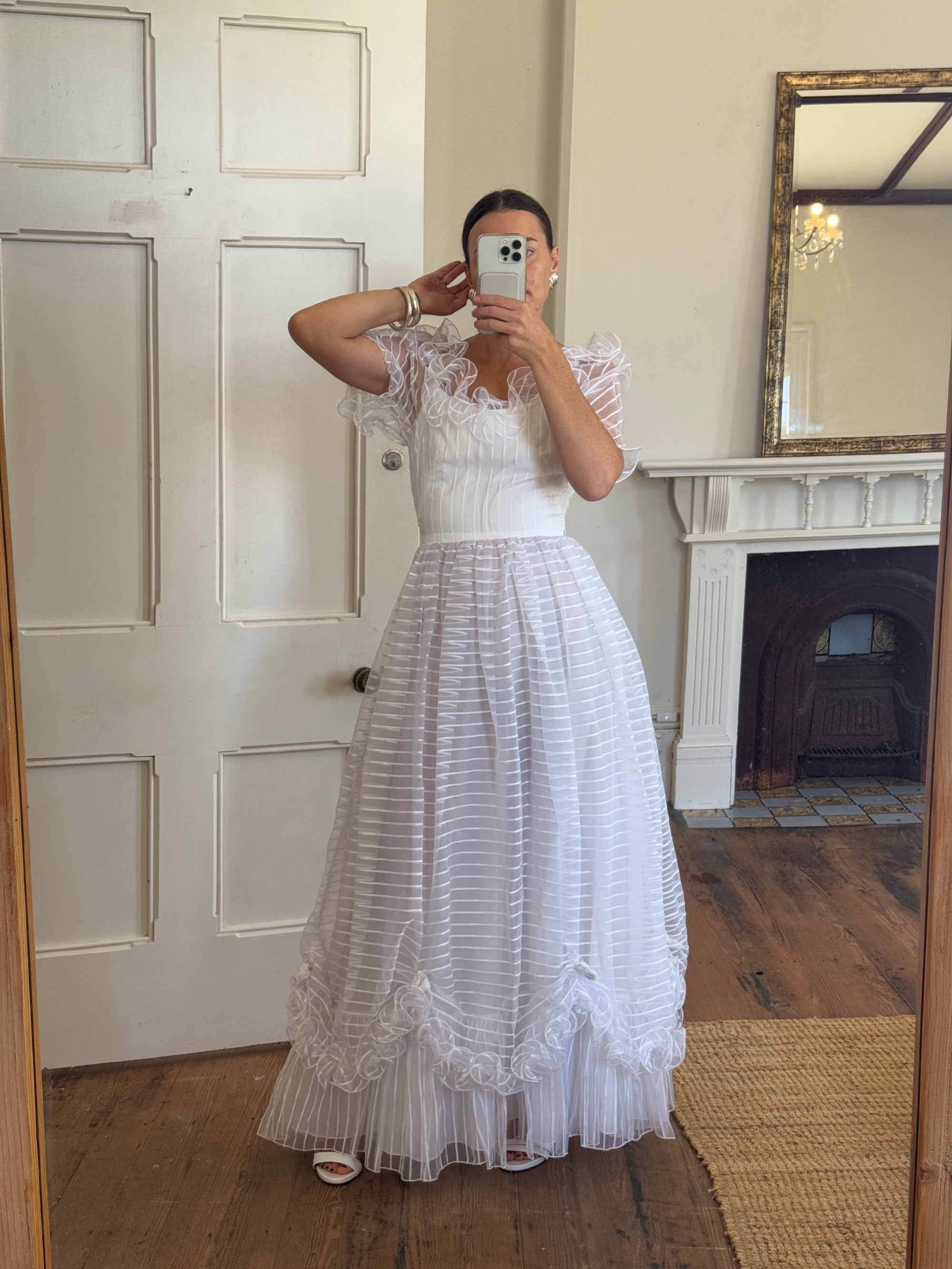 Vintage 70s Organza Sheer Stripe Wedding Dress