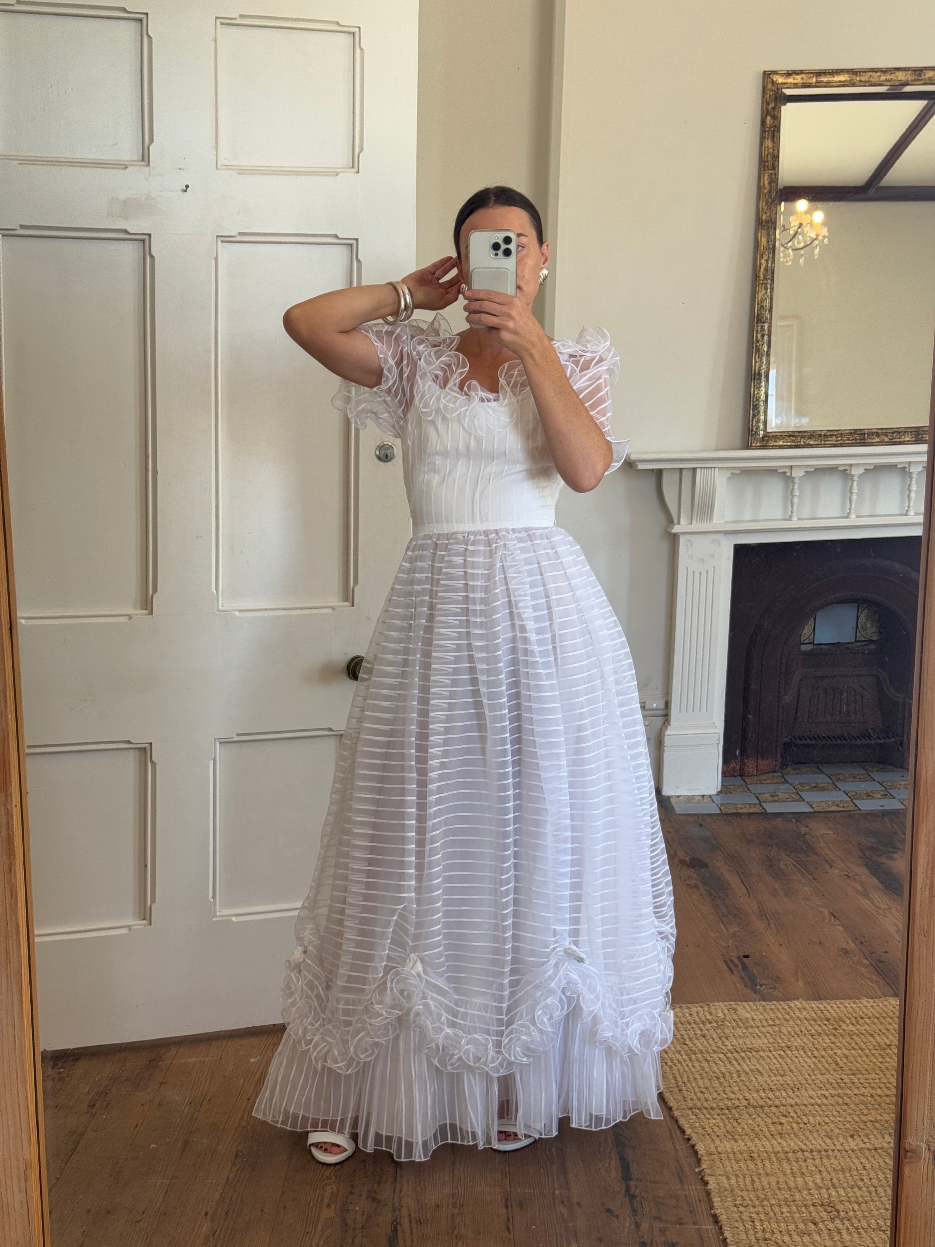 Vintage 70s Organza Sheer Stripe Wedding Dress