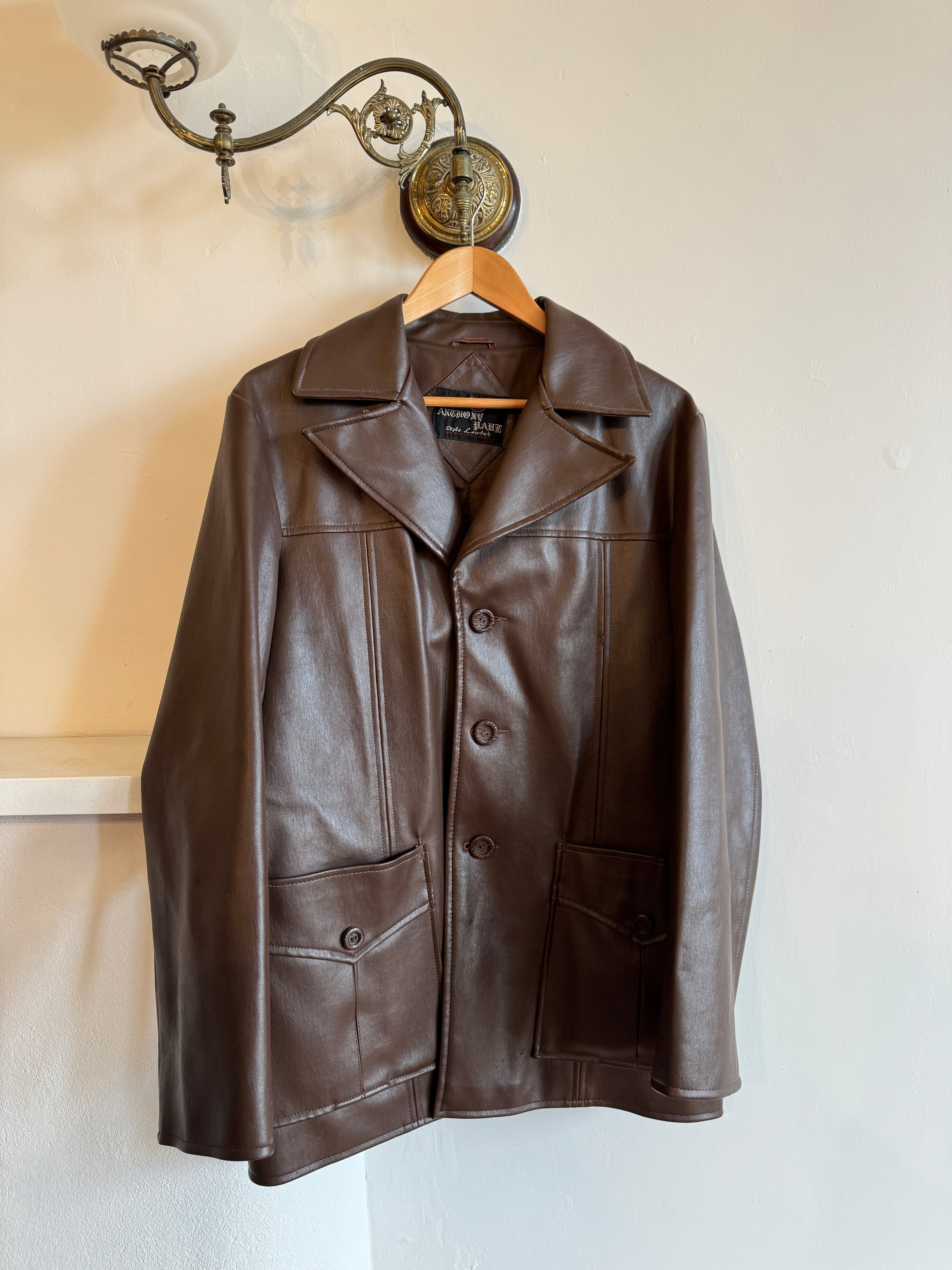Vintage 90s Brown PU Leather Blazer
