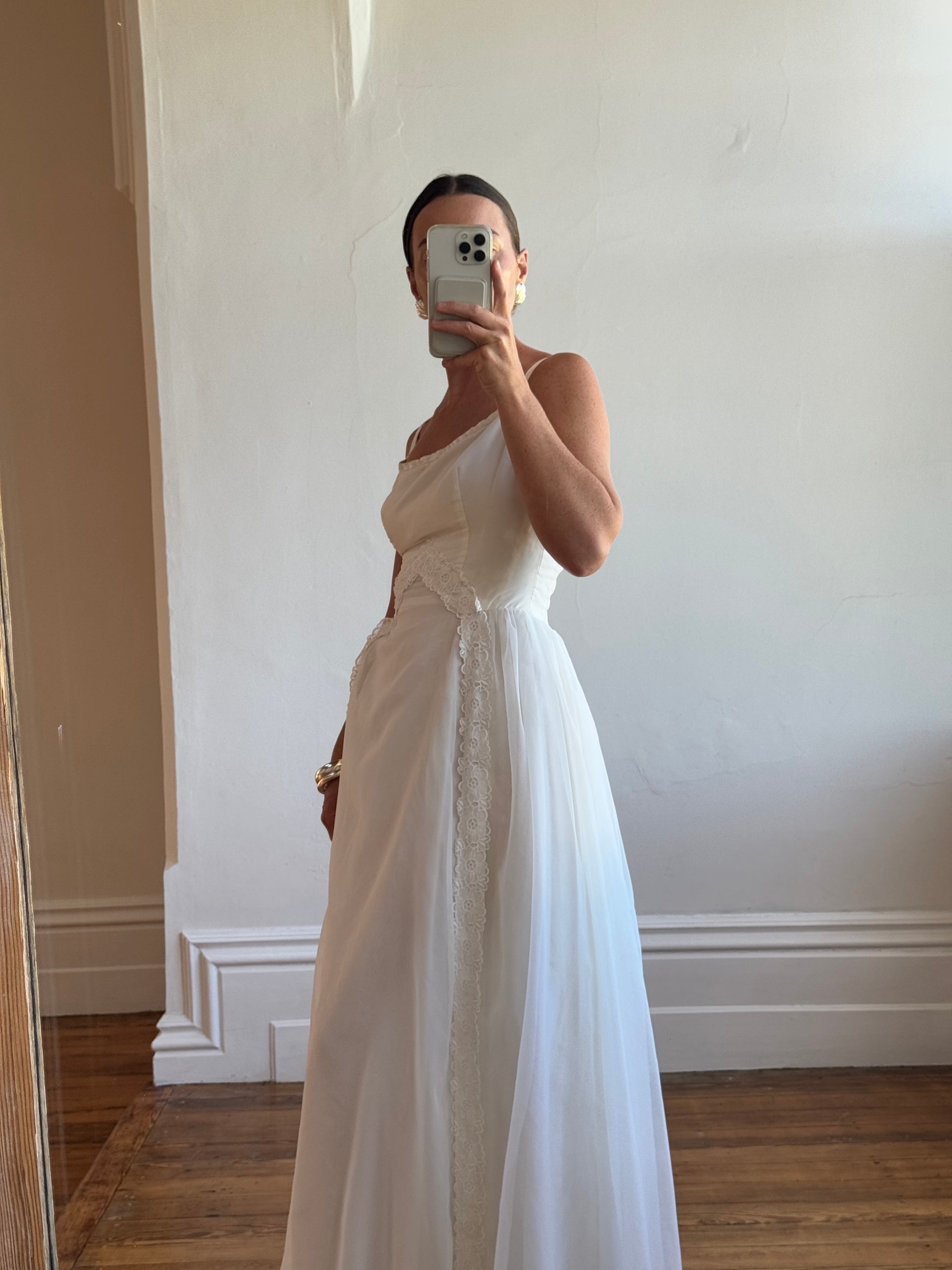 Vintage 60s Strappy Lace Wedding Dress