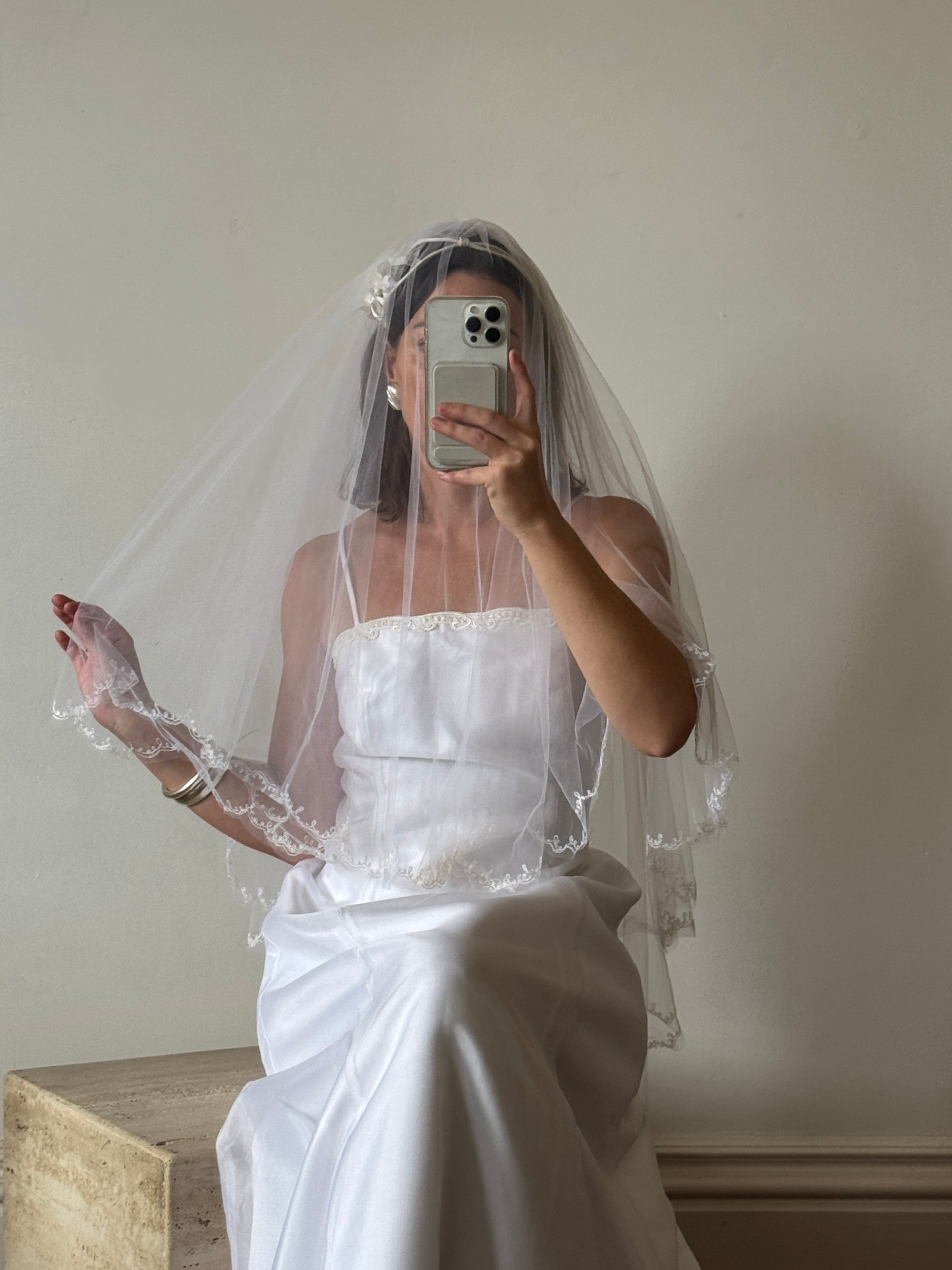 Vintage Mid Length Tulle Veil With Satin Headband