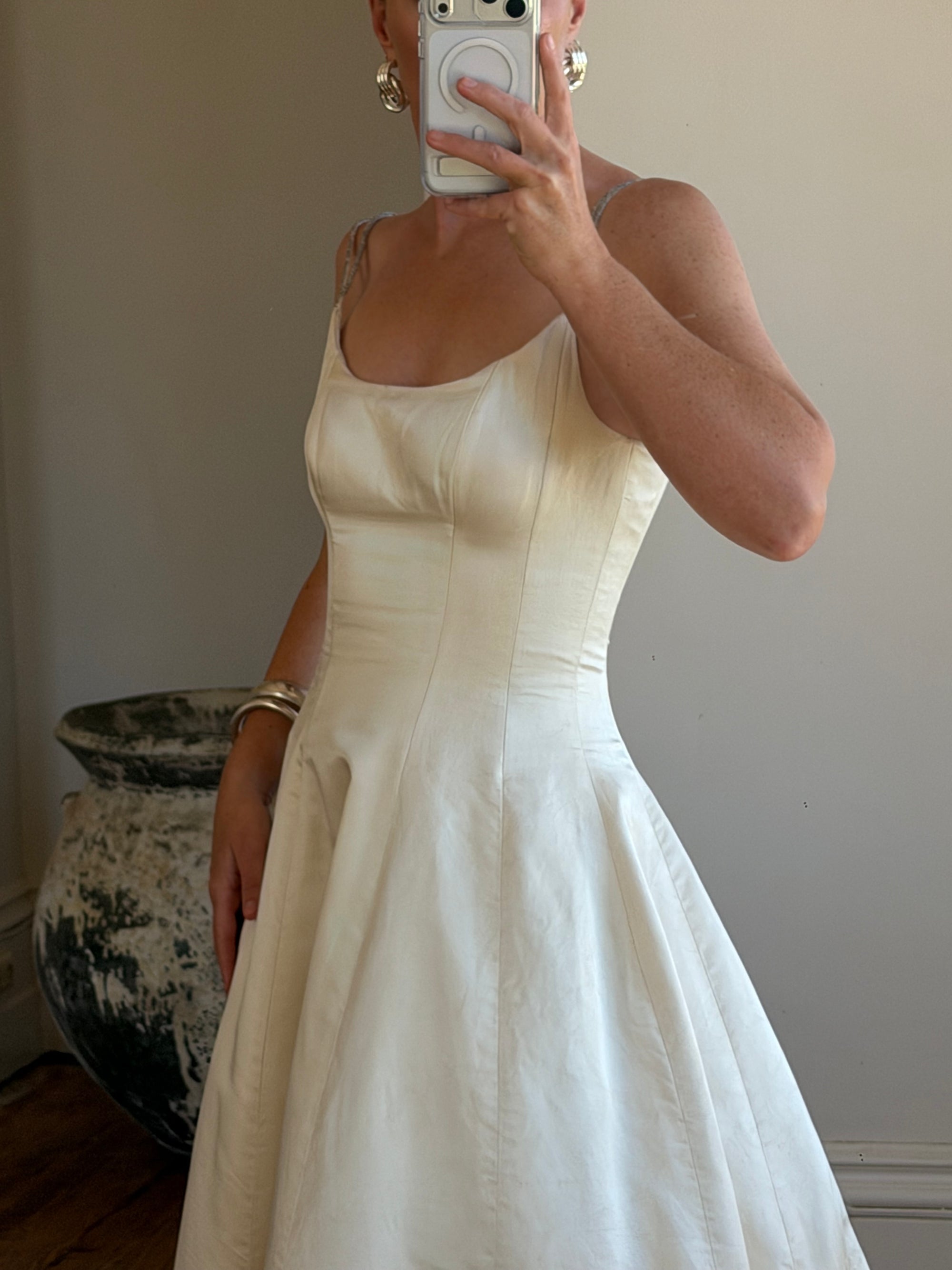 Vintage 90s Pure Silk Couture Diamante Wedding Gown
