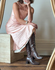 Vintage Pink Pure Silk High Waist Midi Skirt