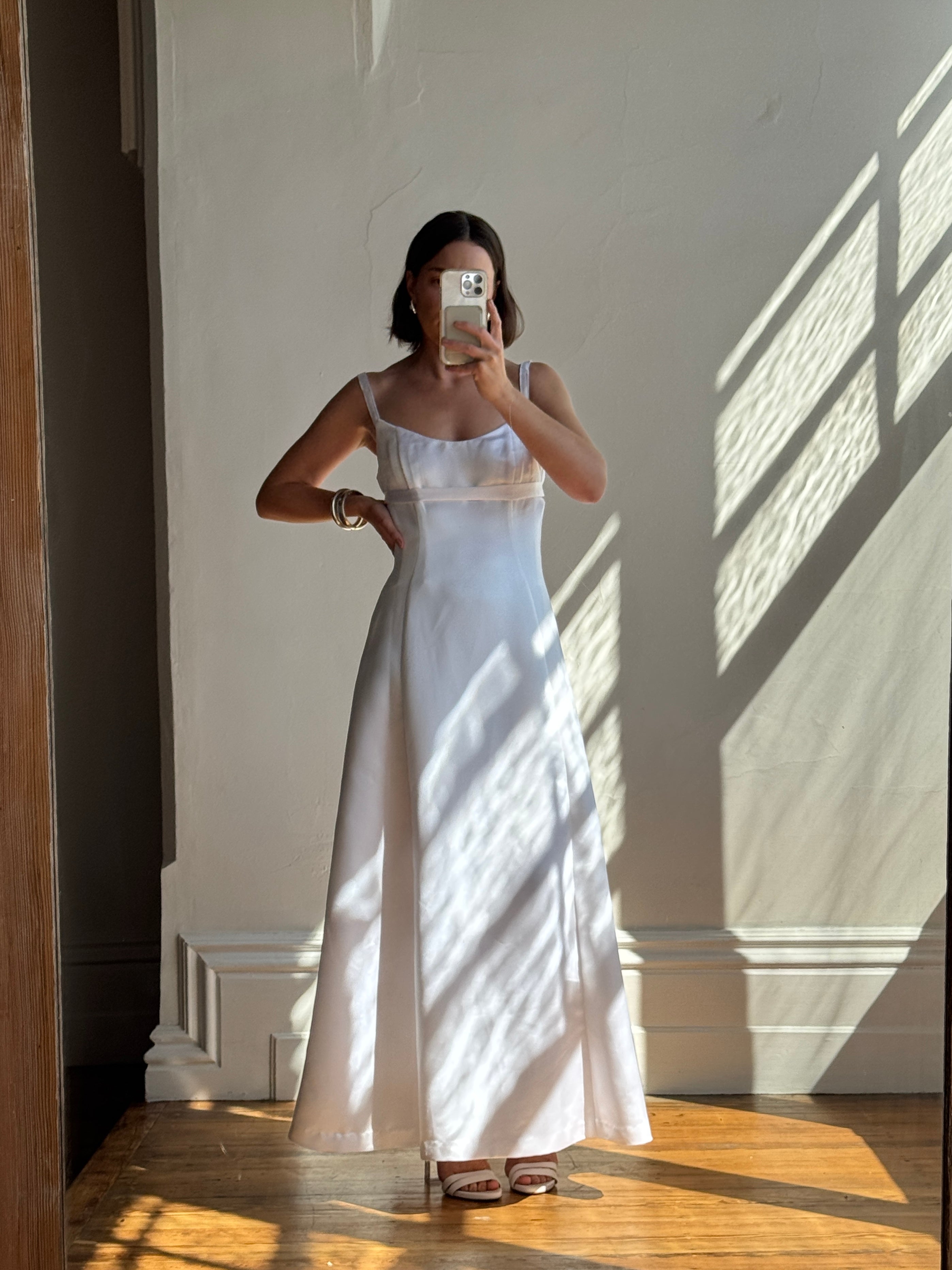 Vintage 90s Satin Empire Slip Wedding Dress With Tie