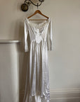 Vintage 50s Liquid Satin Scoop Applique Wedding Gown