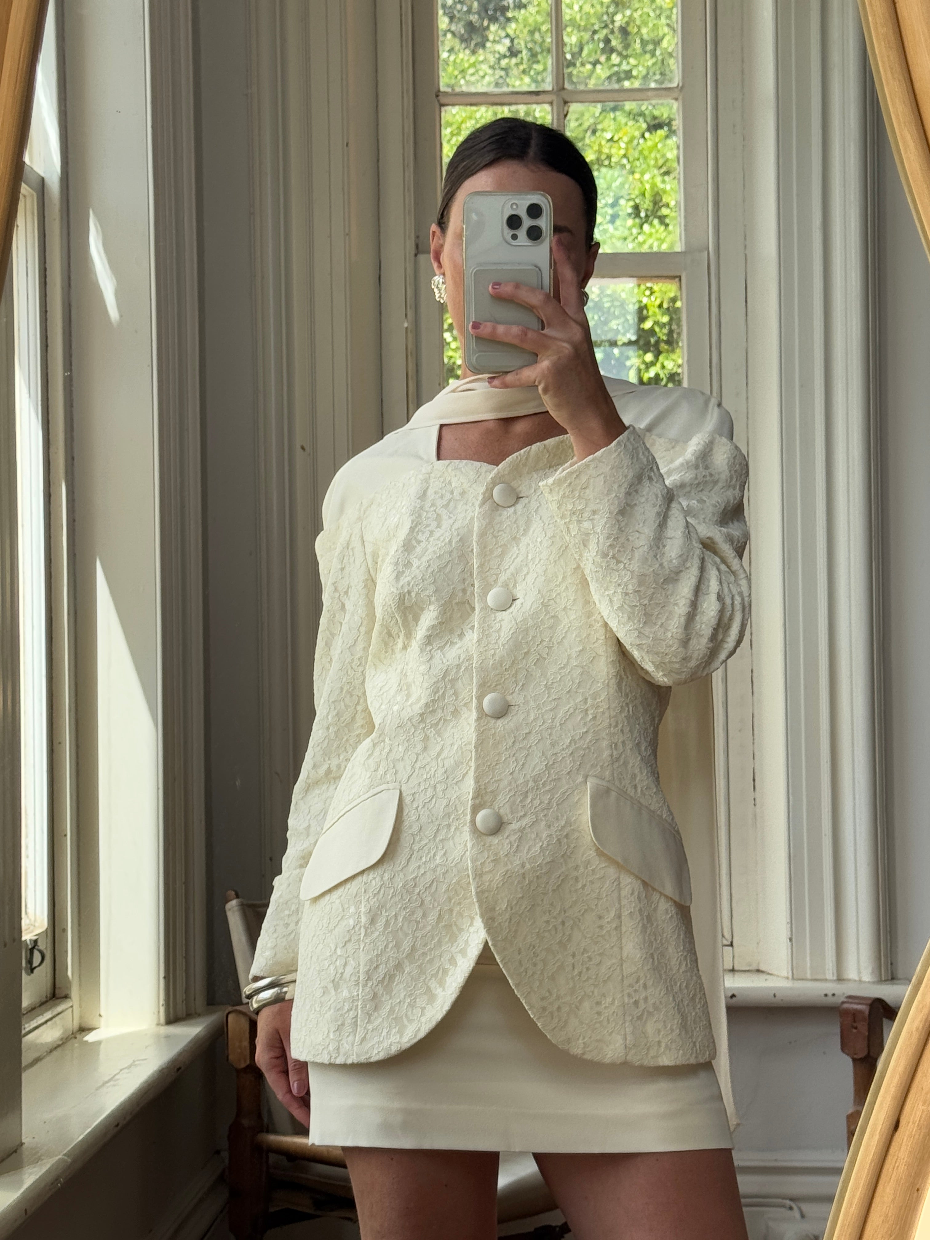 Vintage 80s Bridal Mini Suit with Scarf