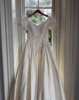 Vintage 90s Embellished Off Shoulder Satin Wedding Gown
