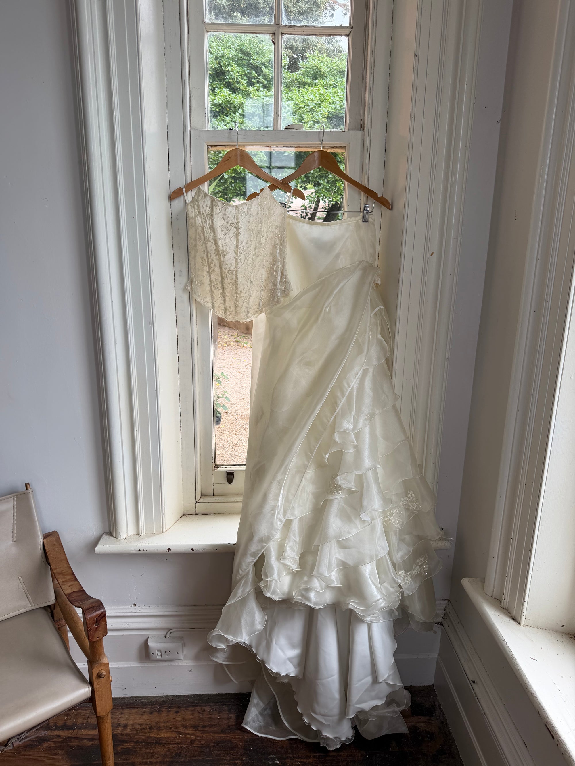 Vintage 90s Italian Sequin Bustier and Ruffle Skirt Bridal Set