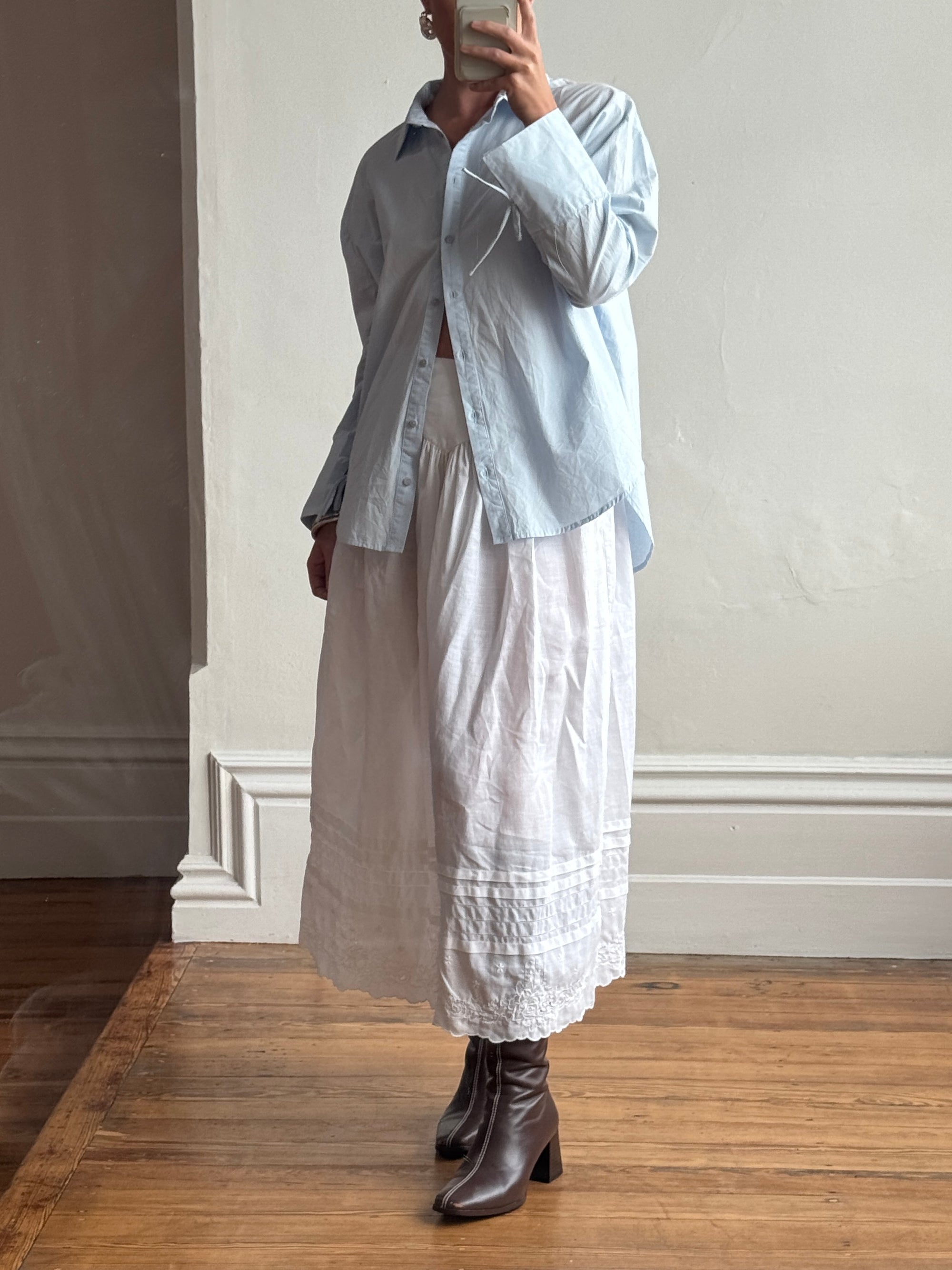 Vintage Edwardian Cotton Basque Waist Skirt