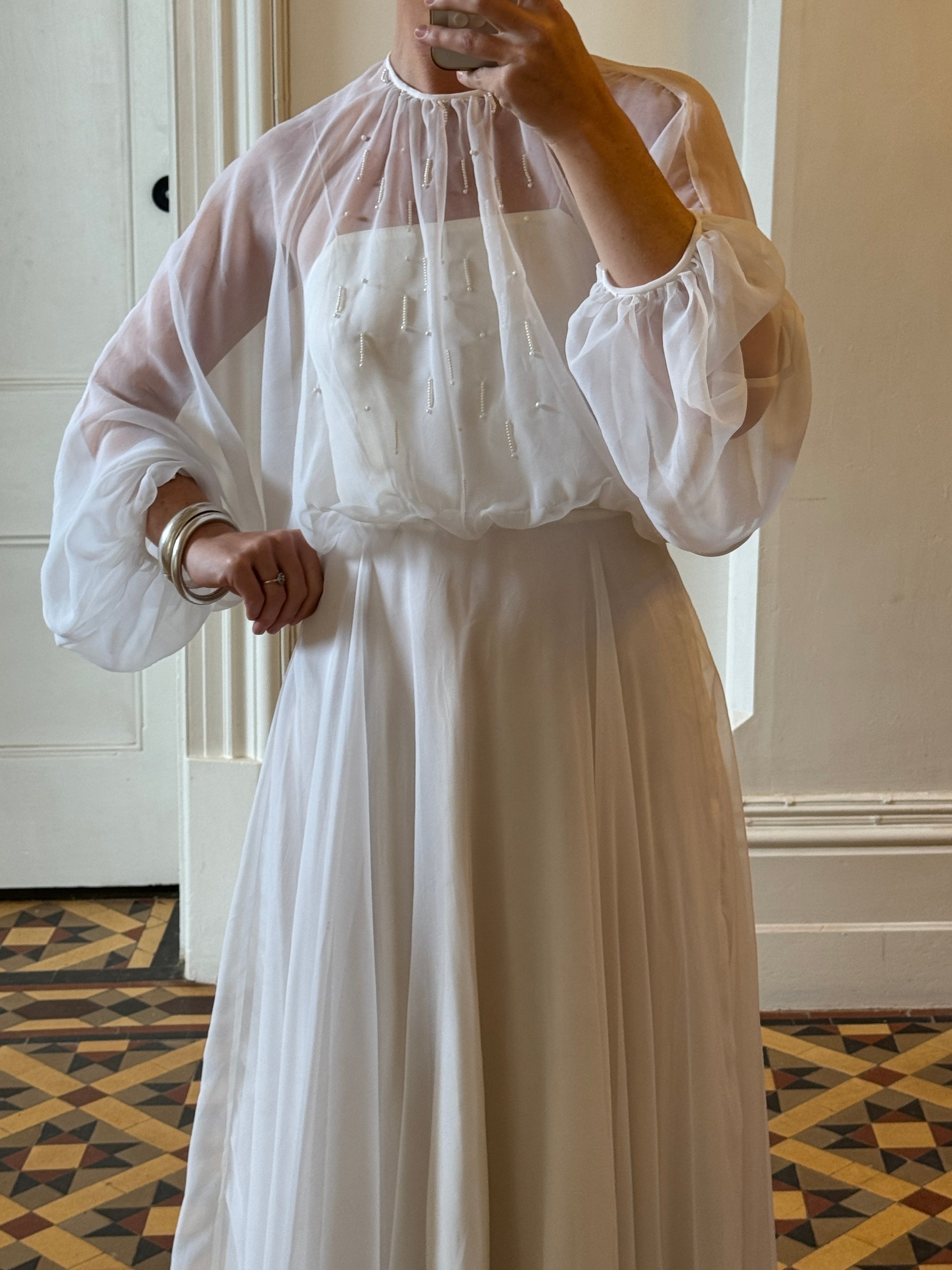 Vintage 70s Australian Made Billow Sleeve Wedding Dress