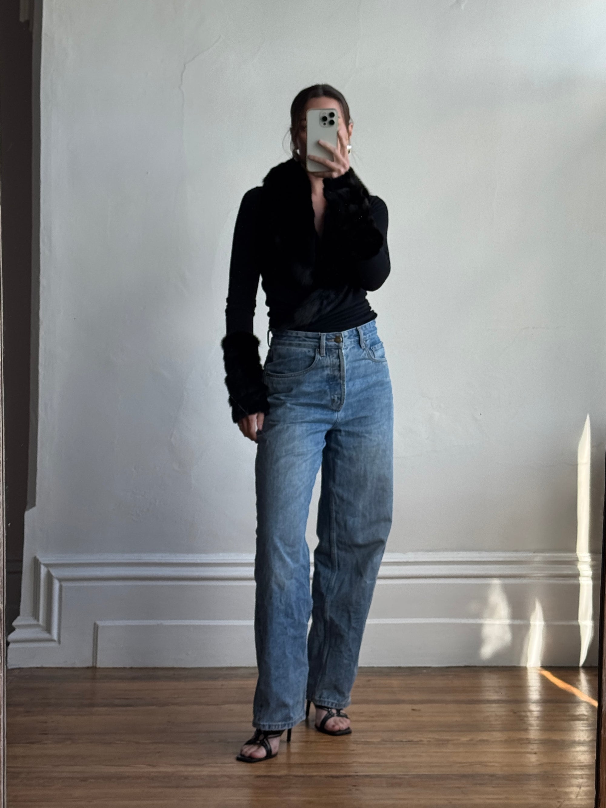 Vintage 90s Rare Plein Sud Wool Blend Knit with Fur Collar and Cuffs