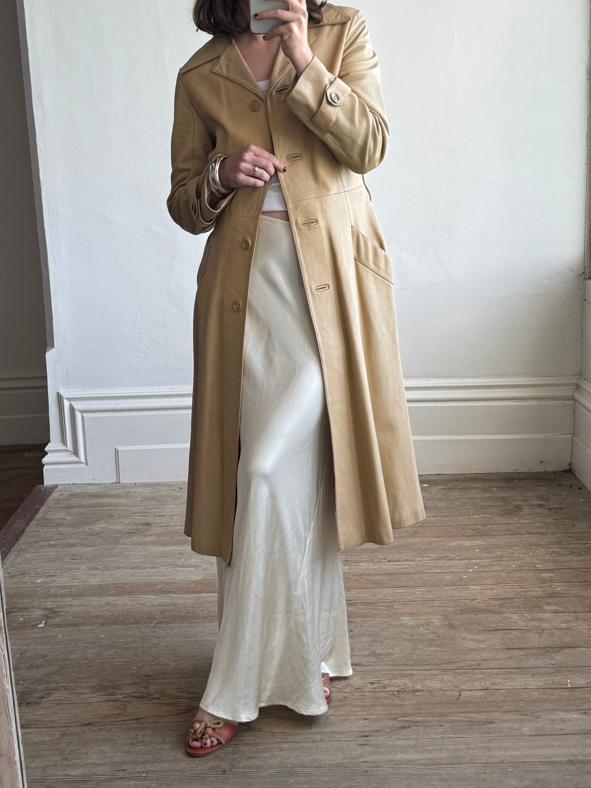 Vintage 70s Caramel Leather Trench Coat