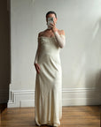 Vintage 90s Pure Silk Chiffon Empire Bow Off Shoulder Wedding Dress