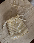 Vintage 90s Pearl Beaded Net Pouch Bag