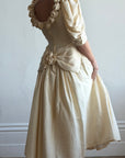 Vintage 90s Silk Dupion Rosette Bridal Midi Gown