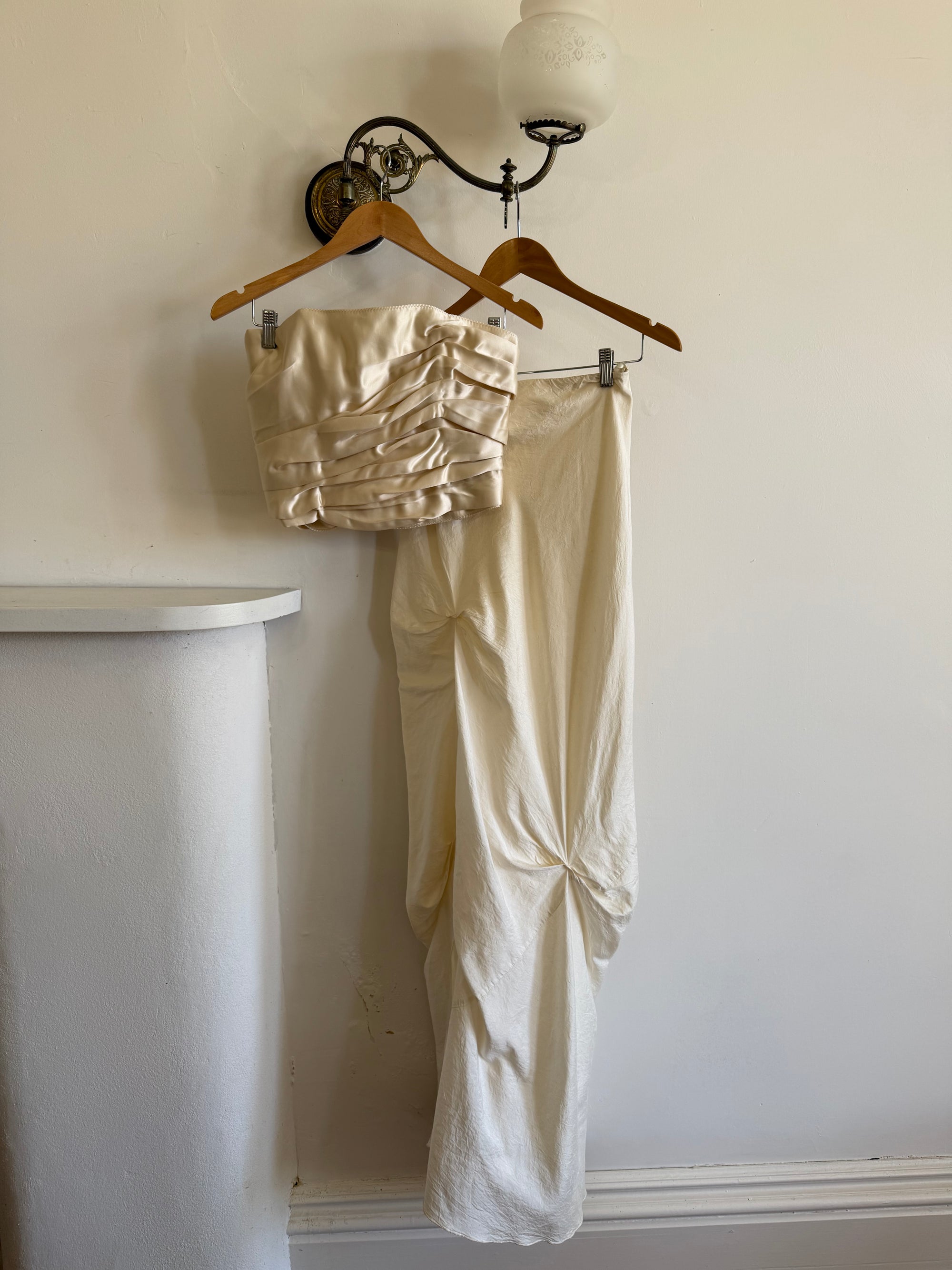 Vintage 90s Satin Bustier and Pure Silk Bridal Skirt Meringue